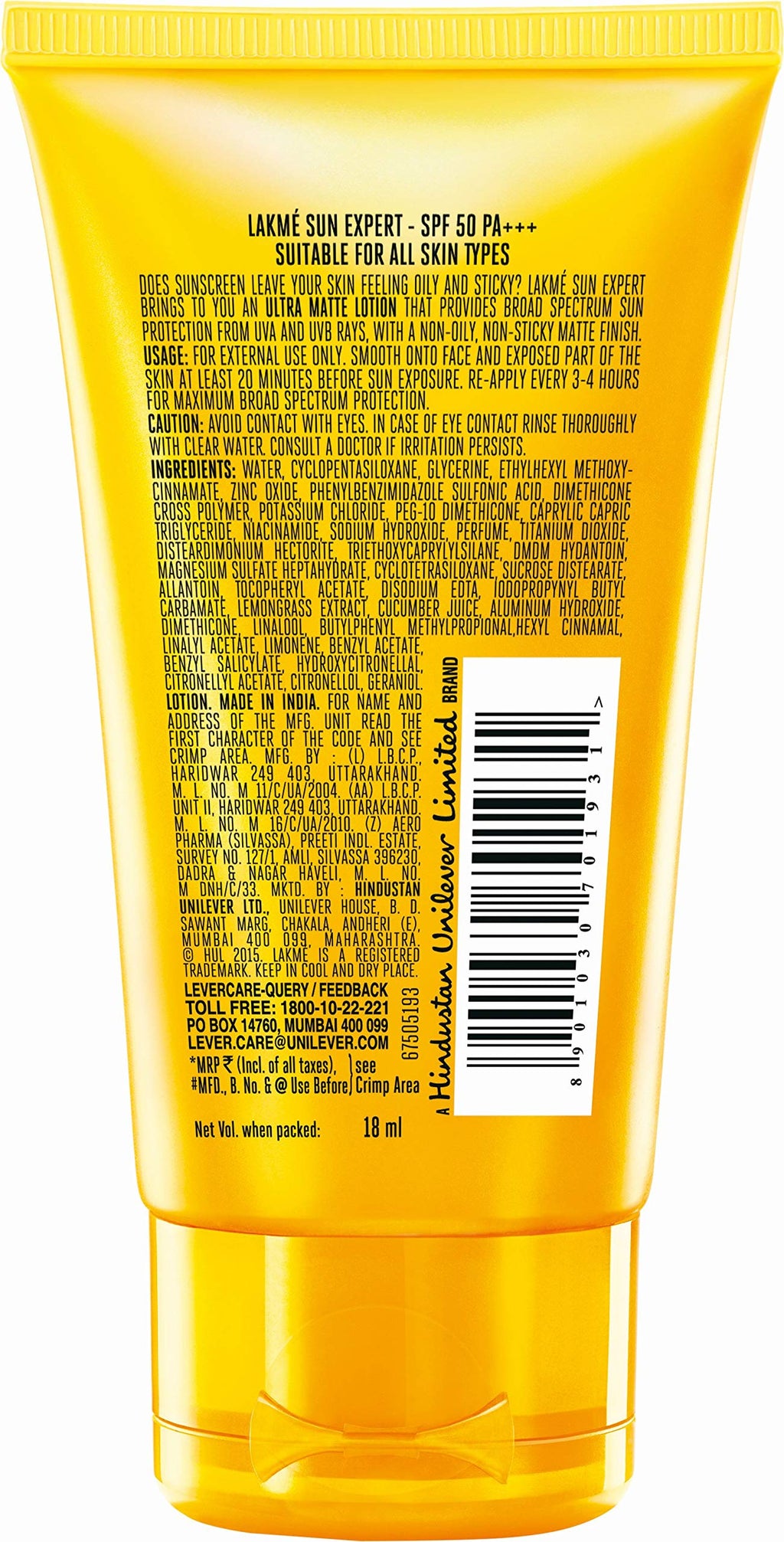 LAKMÉ Cream Sun Expert Spf 50 For All Skins, 18Ml