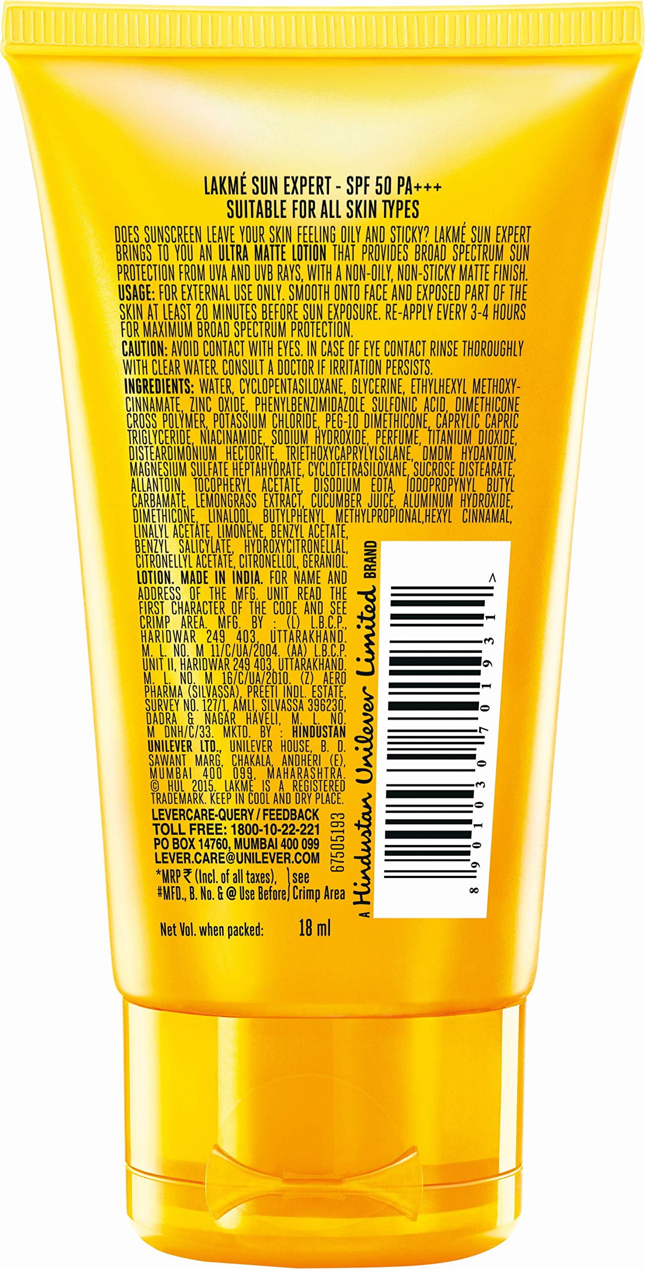 LAKMÉ Cream Sun Expert Spf 50 For All Skins, 18Ml