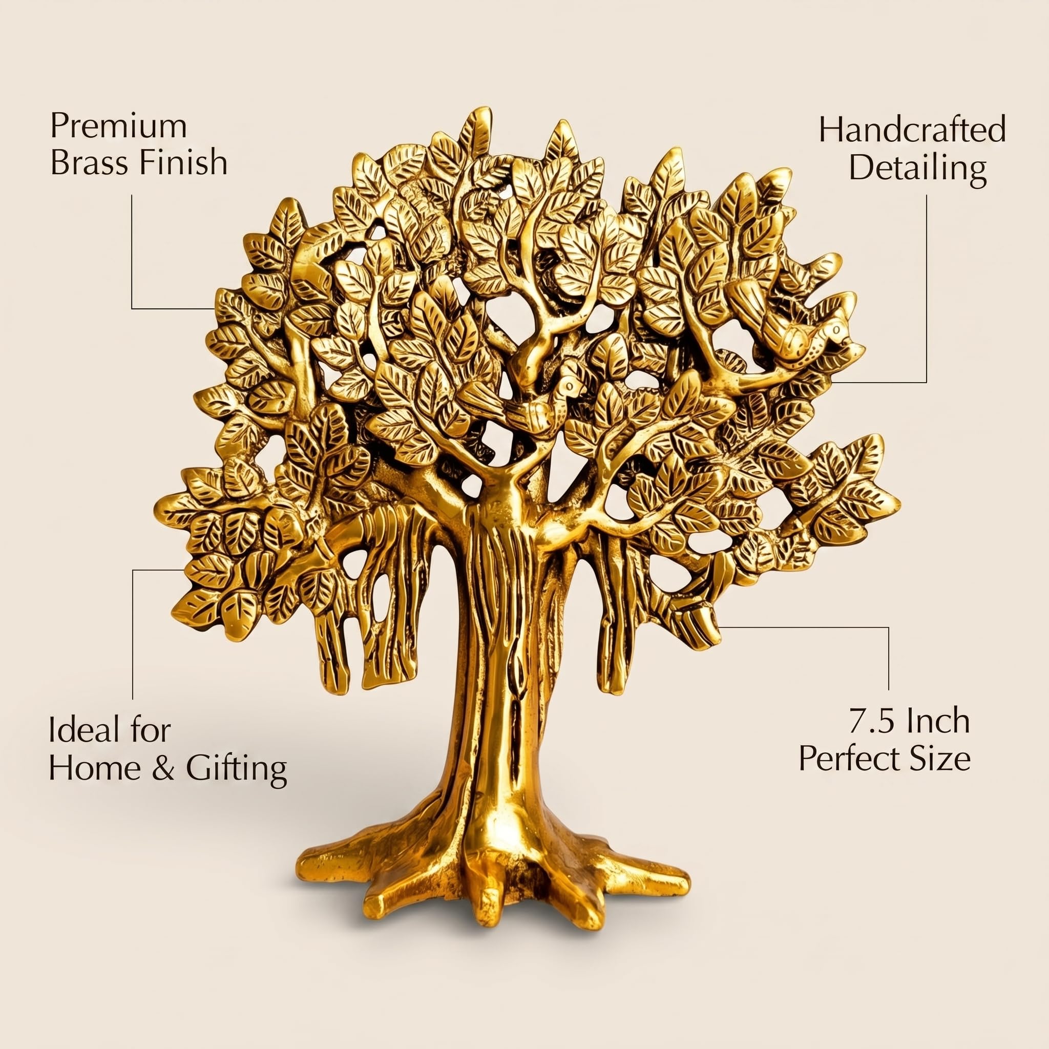Shineyou Brass Kalpavriksha Tree 7.5 Inch | Vastu Tree of Life for Wealth & Prosperity | Premium Home Decor & Gift Item for Housewarming, Office, Living Room