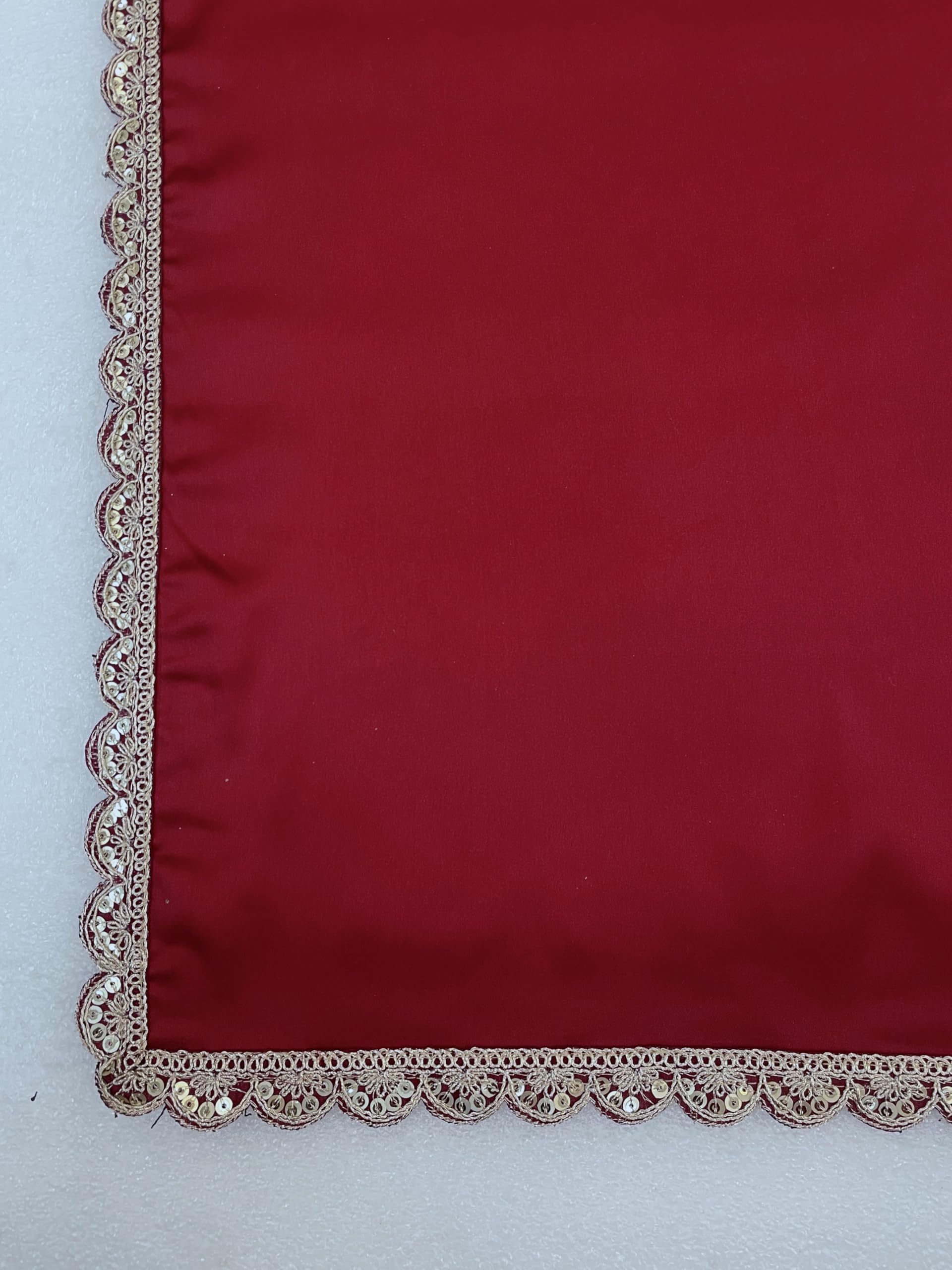 SATAZ Ready To Wear Saree For Women Satin Silk Readymade Stitched Scalloped Border With Unstitched Blouse (Red Maroon)