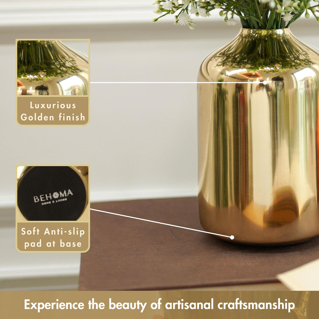 Behoma Metal Flower Vase for Home Decor Bedroom Living Room Office Wedding | Table Decorative Item for Festivals Birthday Gold (Flower Not Included, Modern)