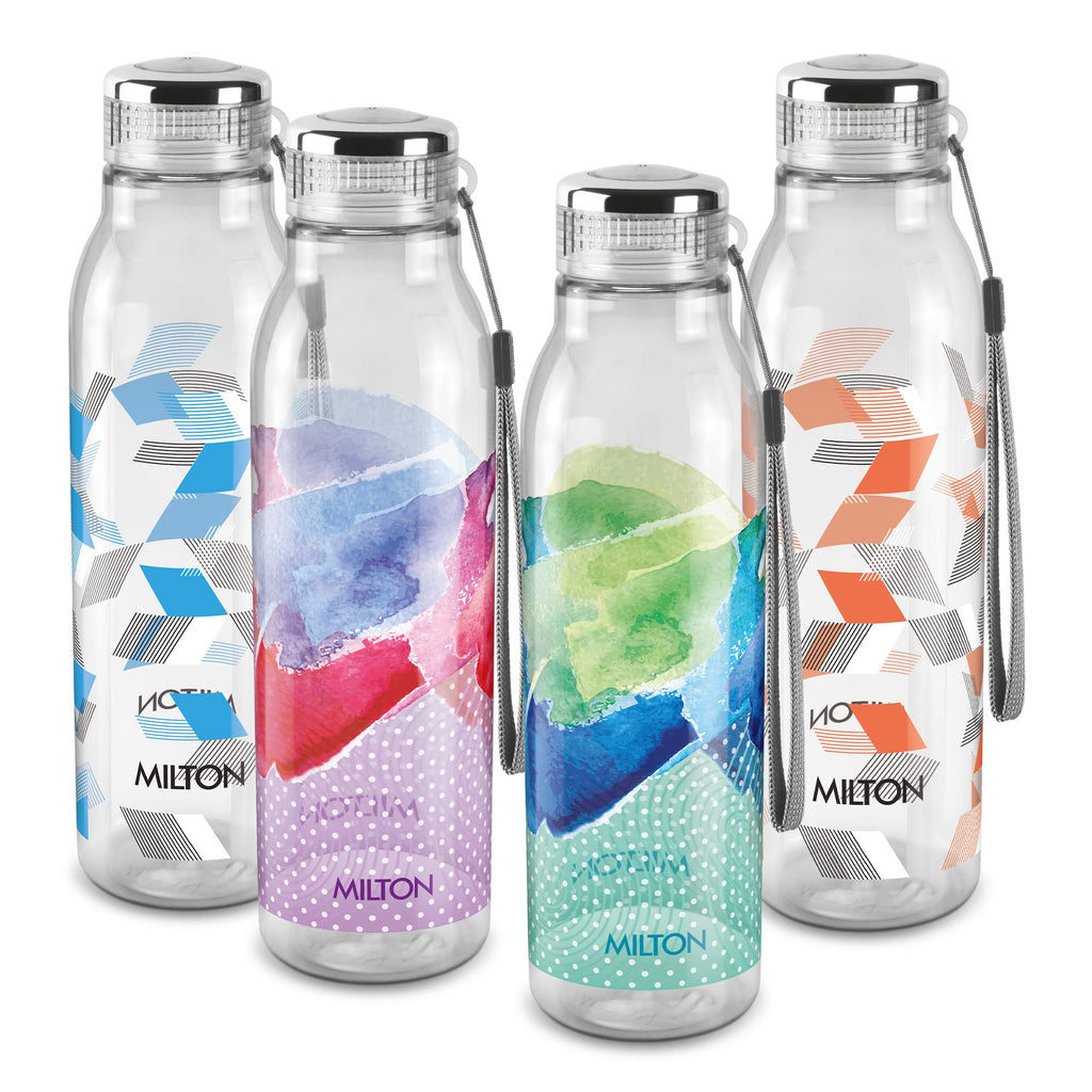 MILTON Helix 1000 Pet Water Bottle 1 Litre Each BPA Free, Leak Proof, Office Bottle Home Kitchen Travel Bottle, Set of 4, Assorted