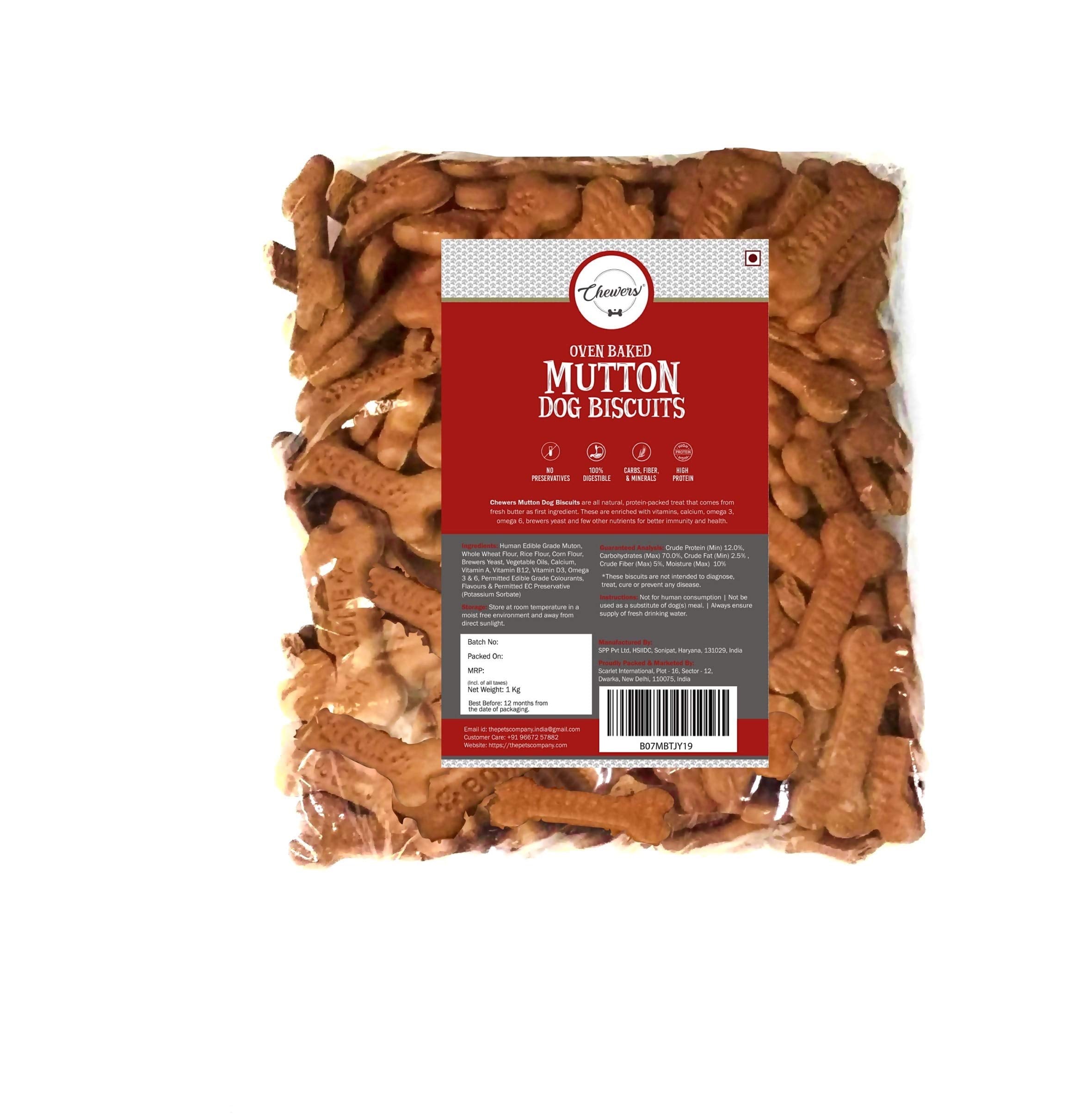 chewers Adult Oven Baked Real Mutton Dog Biscuits, Lamb, Dog Treat 1 Kg