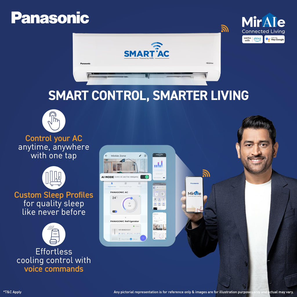 Panasonic 1.5 Ton 3 Star, New Star rated, Premium WiFi Inverter Smart Split AC (DustBuster Tech, Matter Enabled, AI, Higher Airflow, Copper Cond., 8in1 Convertible, 2-Way,PM0.1 Filter,CS/CU-SU18BKY3W,White)
