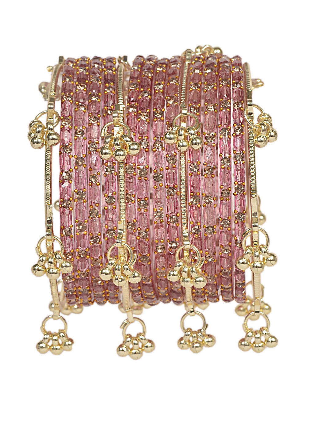 Swara Creations Kashmiri Ghungroo Raindrop Bangles Combo Set | Light Pink Color| for Women and Girls|Set of 16 Pcs (SKU417)