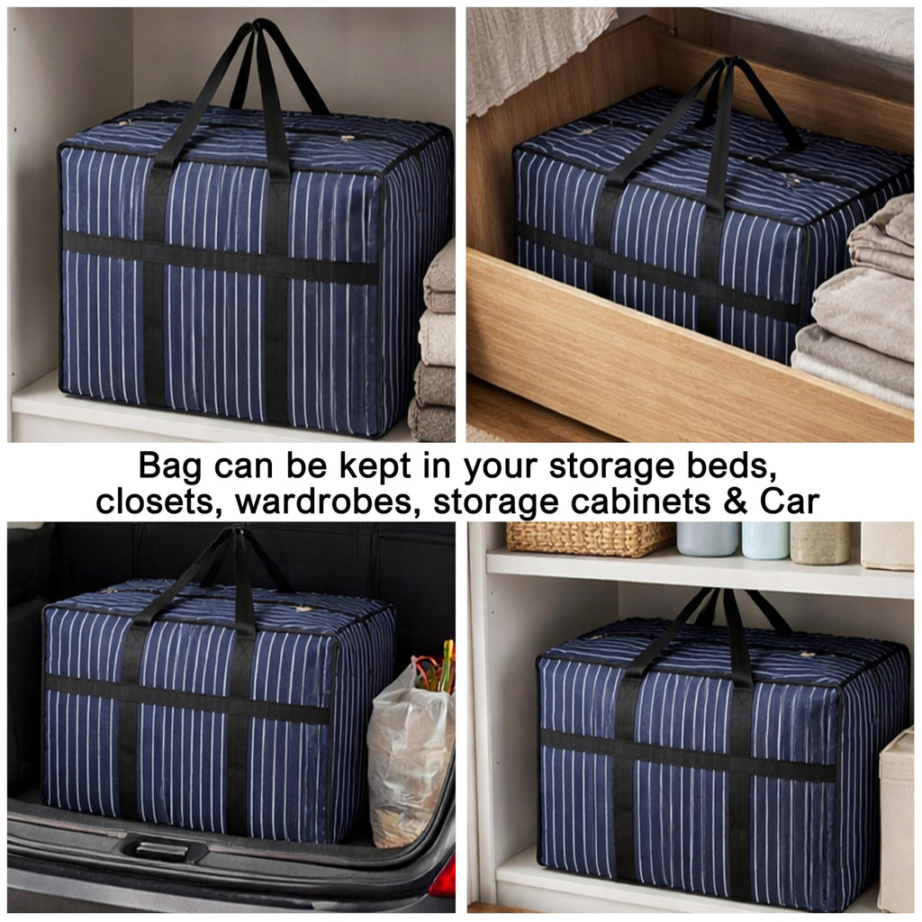 Match Made 2PK Extra Large Heavy Duty Canvas Storage Organizer Bag with Zip | Multipurpose Jhola Thaila with Strong Handles & Base for Home Storage, Travel, Laundry & Wardrobe – Black
