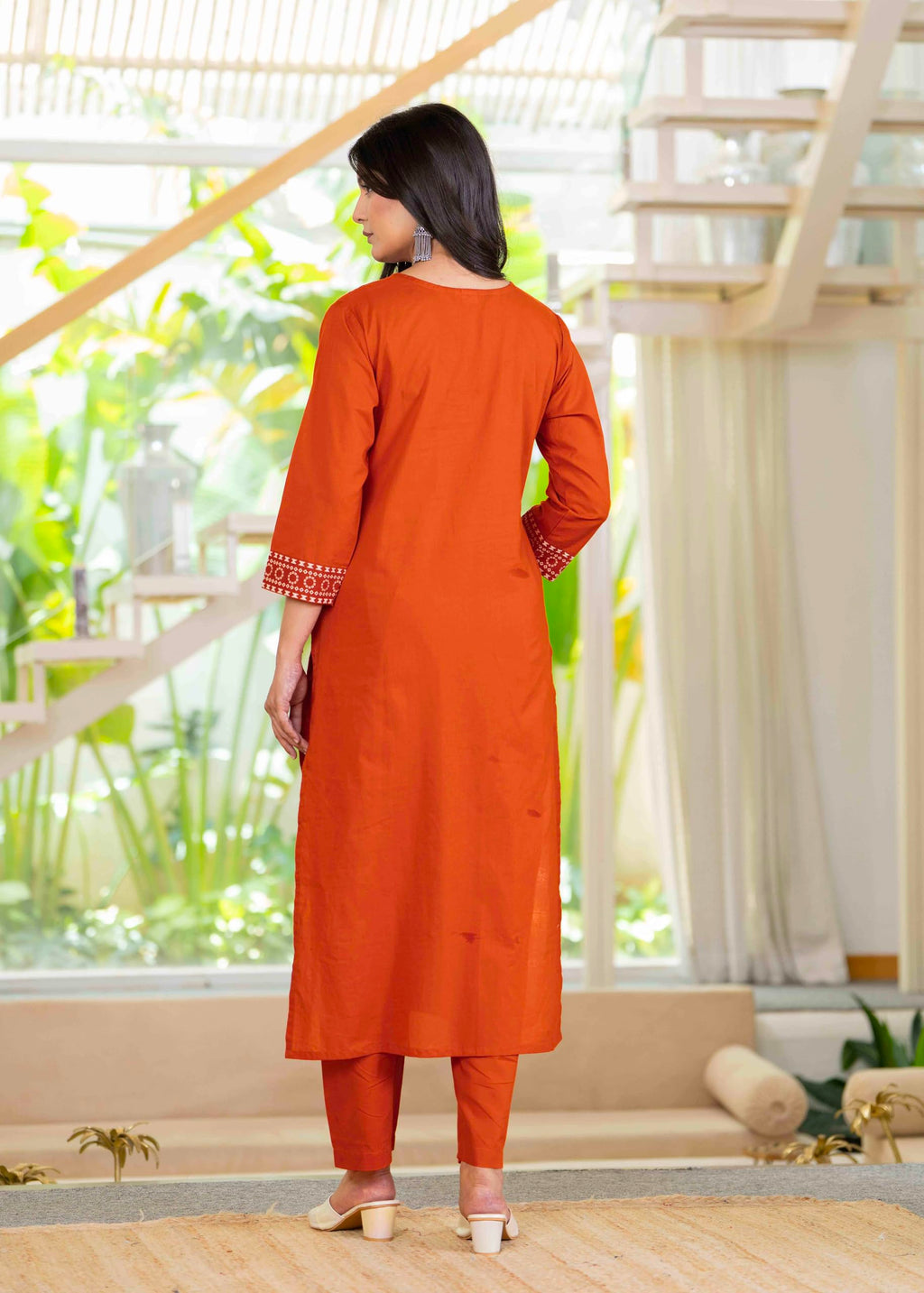 Pistaa's Women's Pure Cotton Elegant Bandhani Print Kurta Set with Dupatta (Bright Rust, Medium)