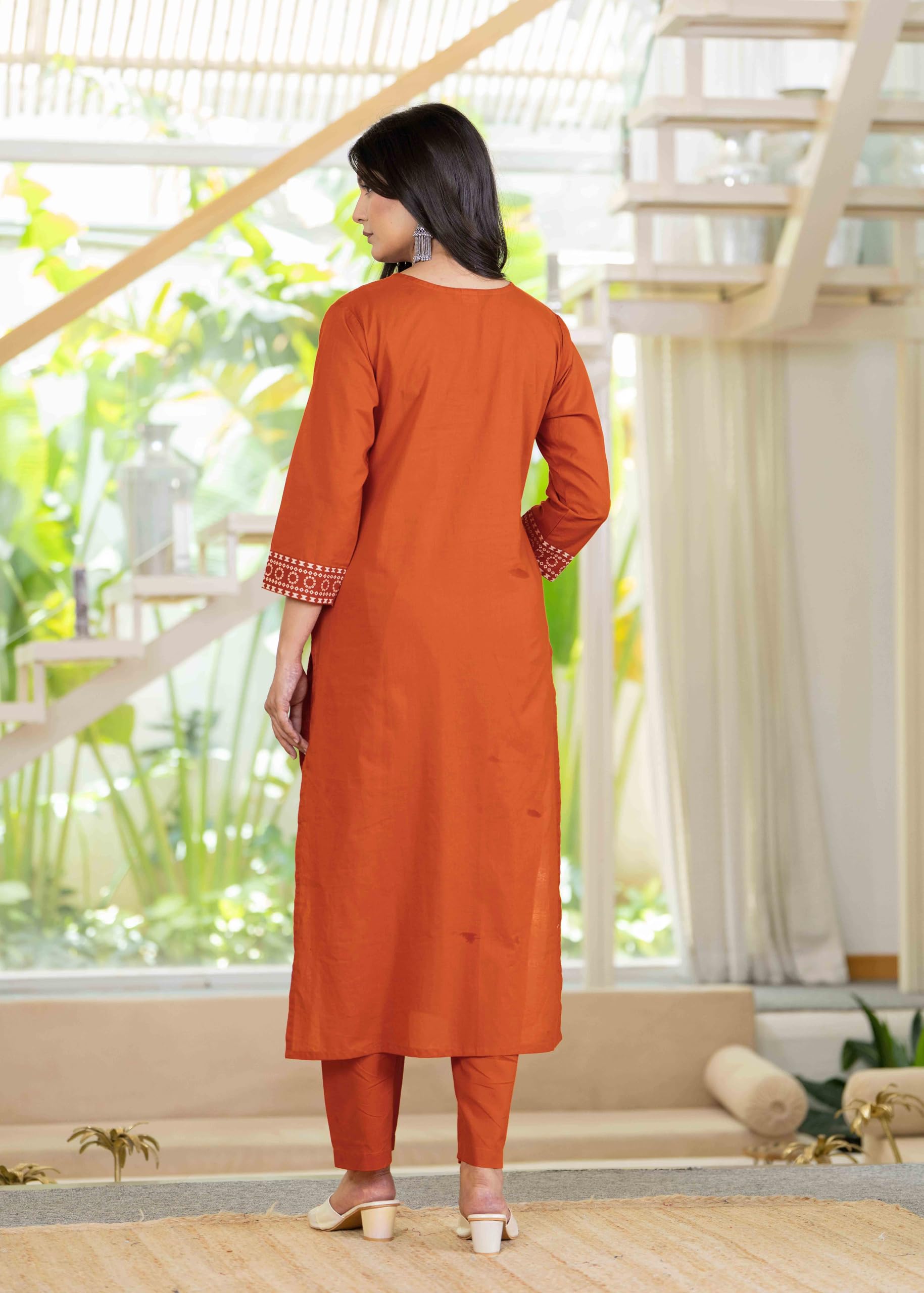 Pistaa's Women's Pure Cotton Elegant Bandhani Print Kurta Set with Dupatta (Bright Rust, Medium)