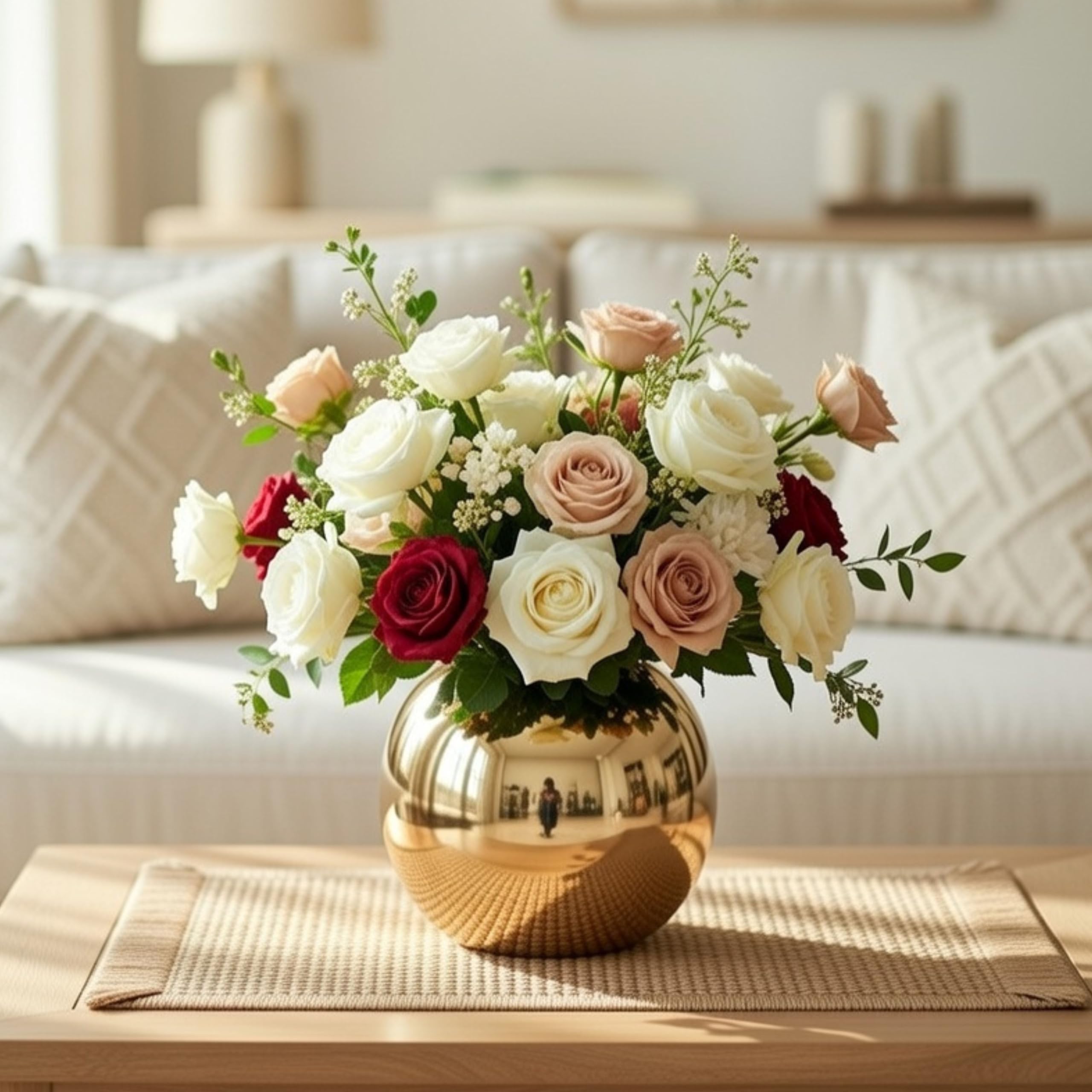 BEHOMA Metal Ball Round Metal Vase for Home Décor | Table Decorative Flower Pot for Valentine’s Day | Perfect Couple Gift for Wedding, Anniversary, Birthday | Gold, Small (Flower Not Included)