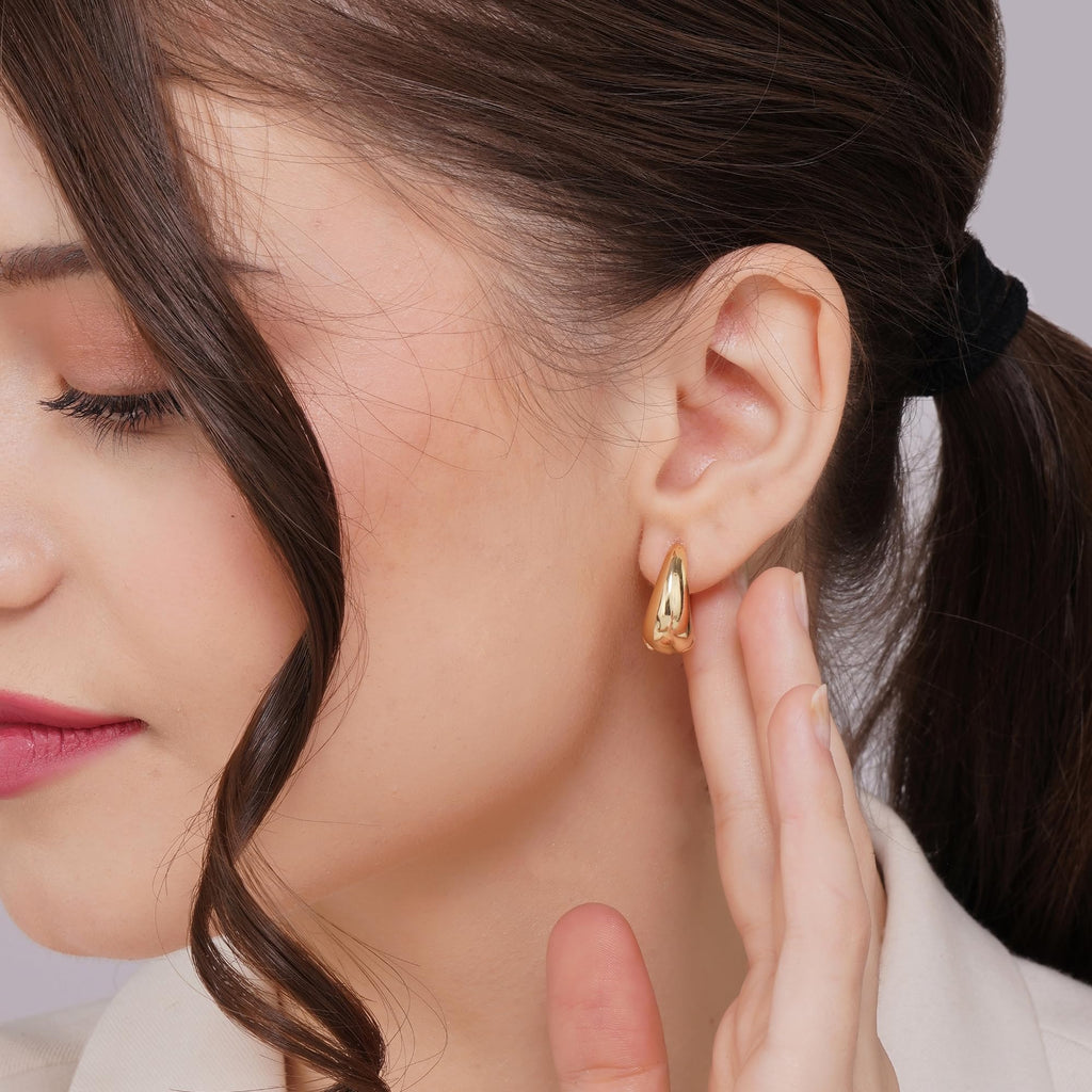Salve Stylish Trendy Chunky Golden Dainty Small Huggie Hoop Earrings | Latest Fancy Trendy Hoops Bali Studs | Korean Fashion Jewellery Women & Girls (Oval)