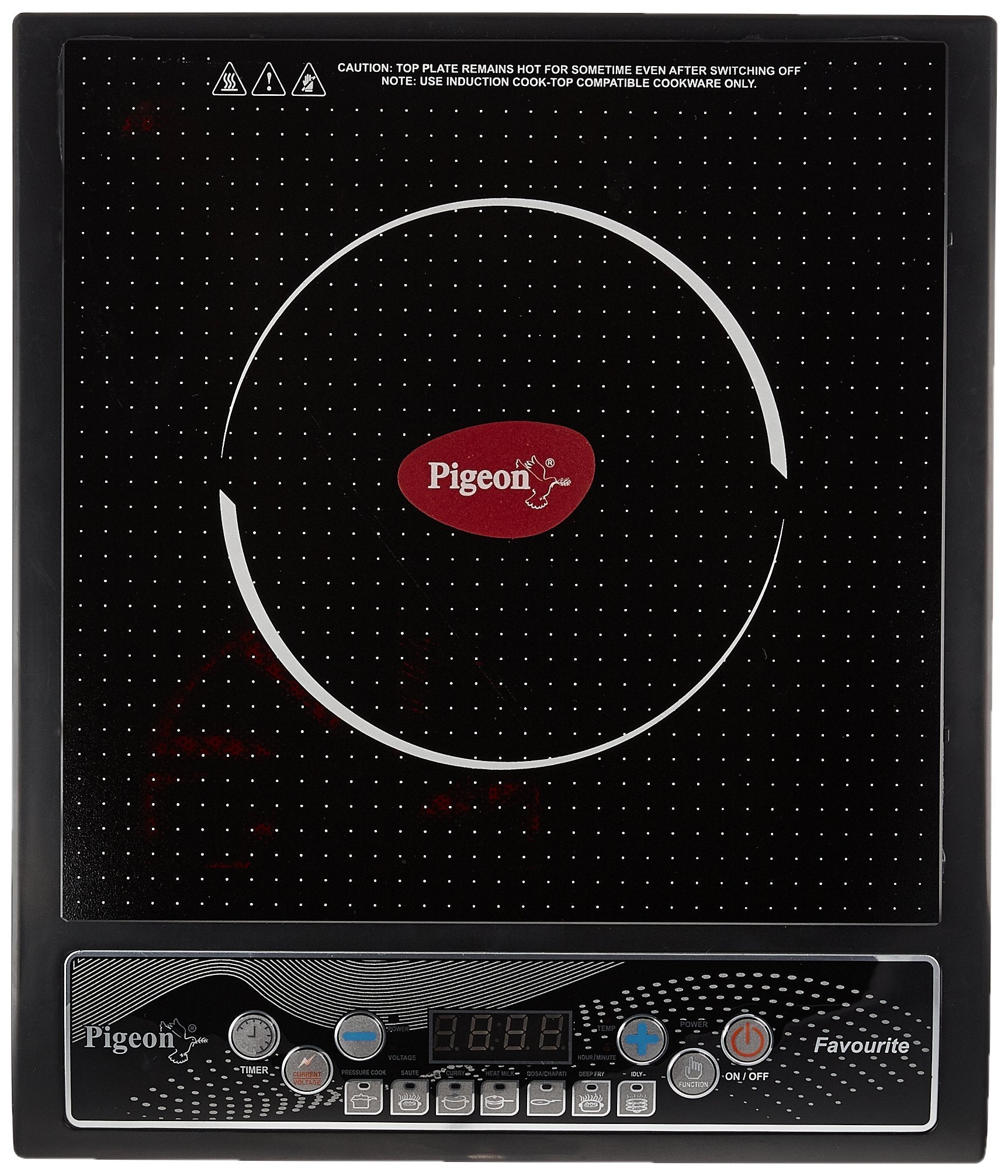 Pigeon By Stovekraft Favourite 1800-Watt Induction Cooktop, Crystal Glass, Black