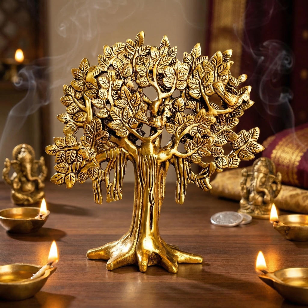 Shineyou Brass Kalpavriksha Tree 7.5 Inch | Vastu Tree of Life for Wealth & Prosperity | Premium Home Decor & Gift Item for Housewarming, Office, Living Room