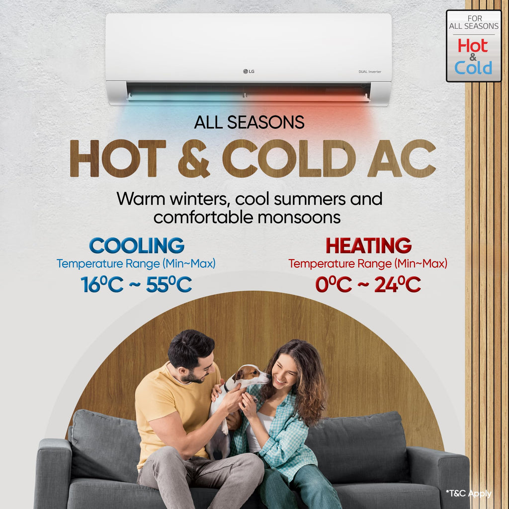 LG 1.5 Ton 3 Star, Hot & Cold AC for All Season, DUAL Inverter Split AC (Copper, Convertible 5-in-1, VIRAAT Mode, 4 Way Air Swing, HD Filter with Anti-Virus Protection, US-H19BNXE, White)