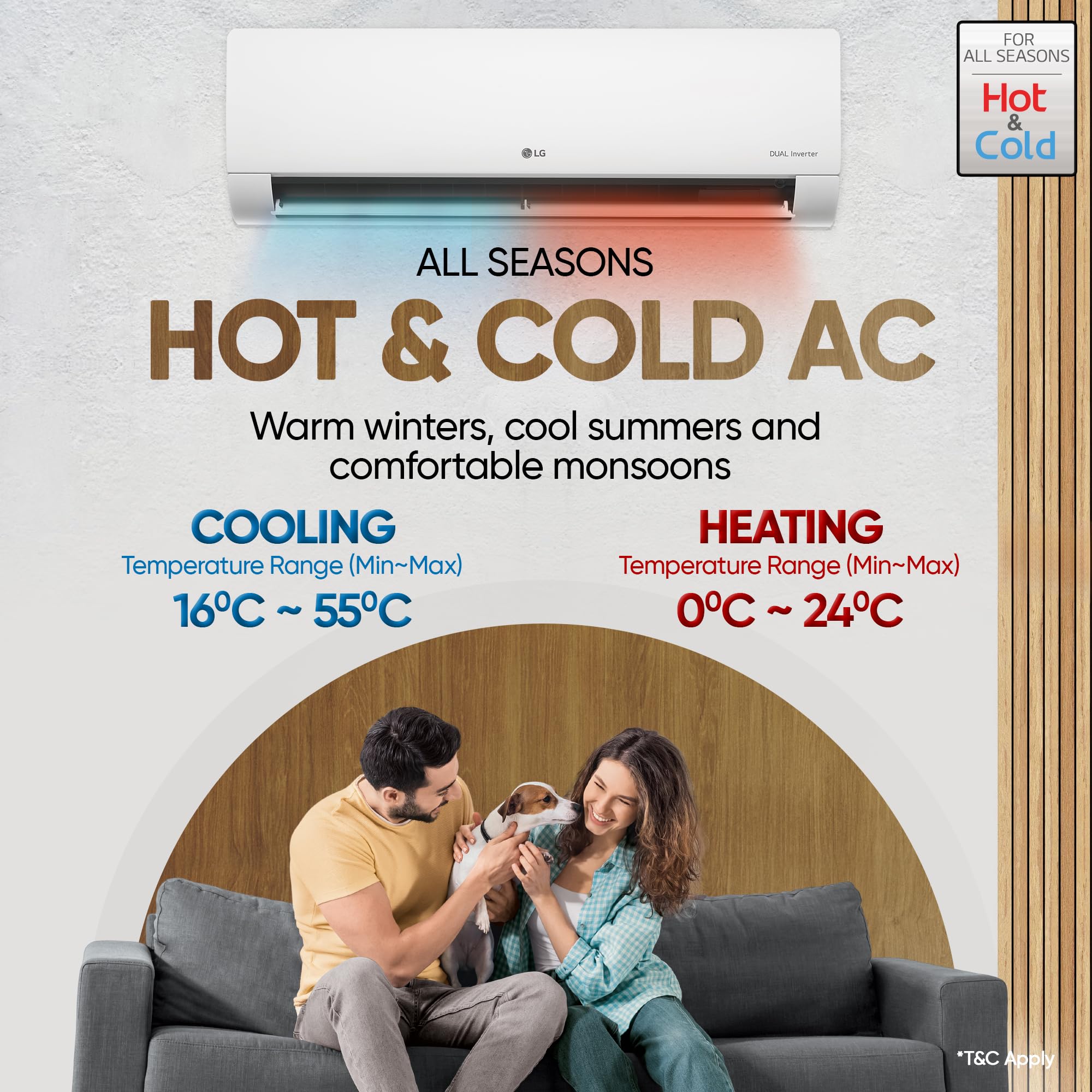 LG 1.5 Ton 3 Star, Hot & Cold AC for All Season, DUAL Inverter Split AC (Copper, Convertible 5-in-1, VIRAAT Mode, 4 Way Air Swing, HD Filter with Anti-Virus Protection, US-H19BNXE, White)