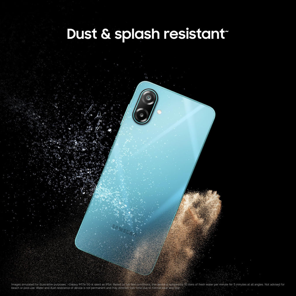 Samsung Galaxy M17e 5G Mobile (Blitz Blue, 4GB RAM, 128GB Storage) | Smoothest 120 Hz Refresh Rate| Monster 6000 mAh Battery | IP54 | 6 Gen OS Upgrades | AI | Gemini Live | Without Charger