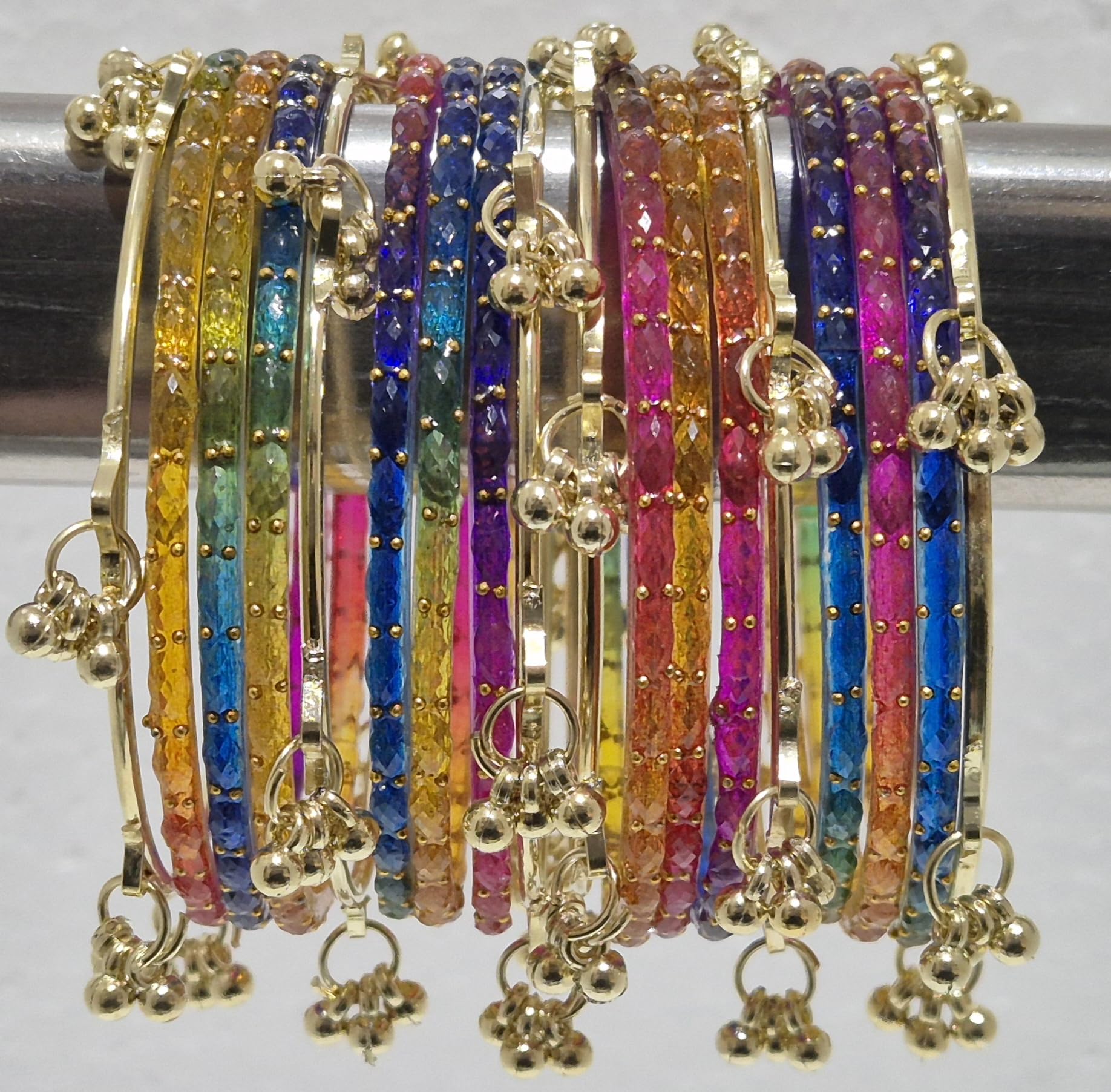 kashmiri ghangharoo glass bangle Set For Women And Girls | Light Weight Bangles | Traditional Transparent Fancy Glass Chudi Set for Wedding, Party (18 Bangles) (MULTI, 2.4)