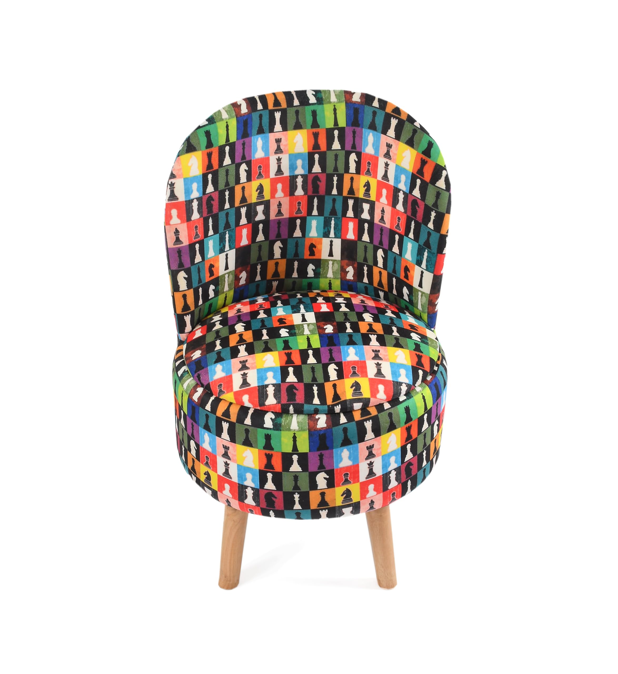 NACIA Elegant Velvet Printed Ottoman Chair | Dressing Table Chair for Bedroom Makeup Room Decor | Modern Upholstered Ottoman with Wooden Legs for Living Room & Home (18x18x32 Inches, Multi Chess)
