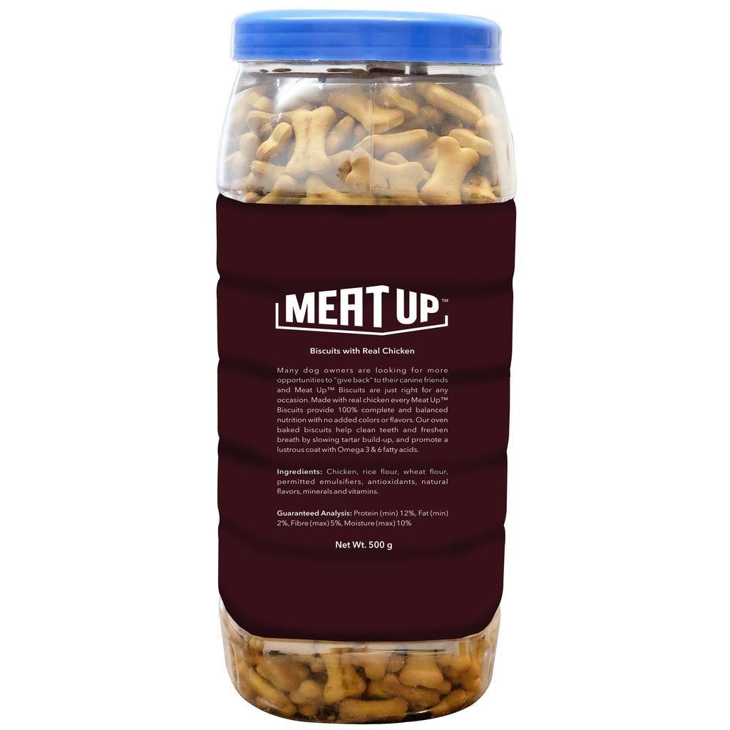 Meat Up Dog Treats Biscuits 2kg (2x1kg) | Real Chicken Flavour | Remove Plaque & Tartar Build-up | Vitamins & Minerals | Promotes Lustrous Coat
