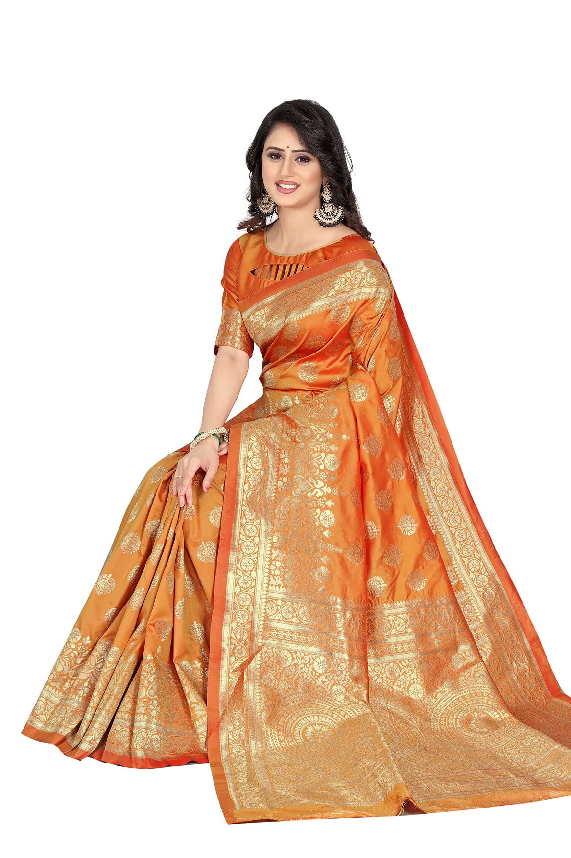 Shasmi Women's Banarasi Saree Pure Kanjivaram Silk Saree Soft new ladies 2026 Design Wear Pattu Sarees Latest Cotton Party Sari collections With Blouse Piece for Wedding sadi (PARI S-2 MUSTARD)