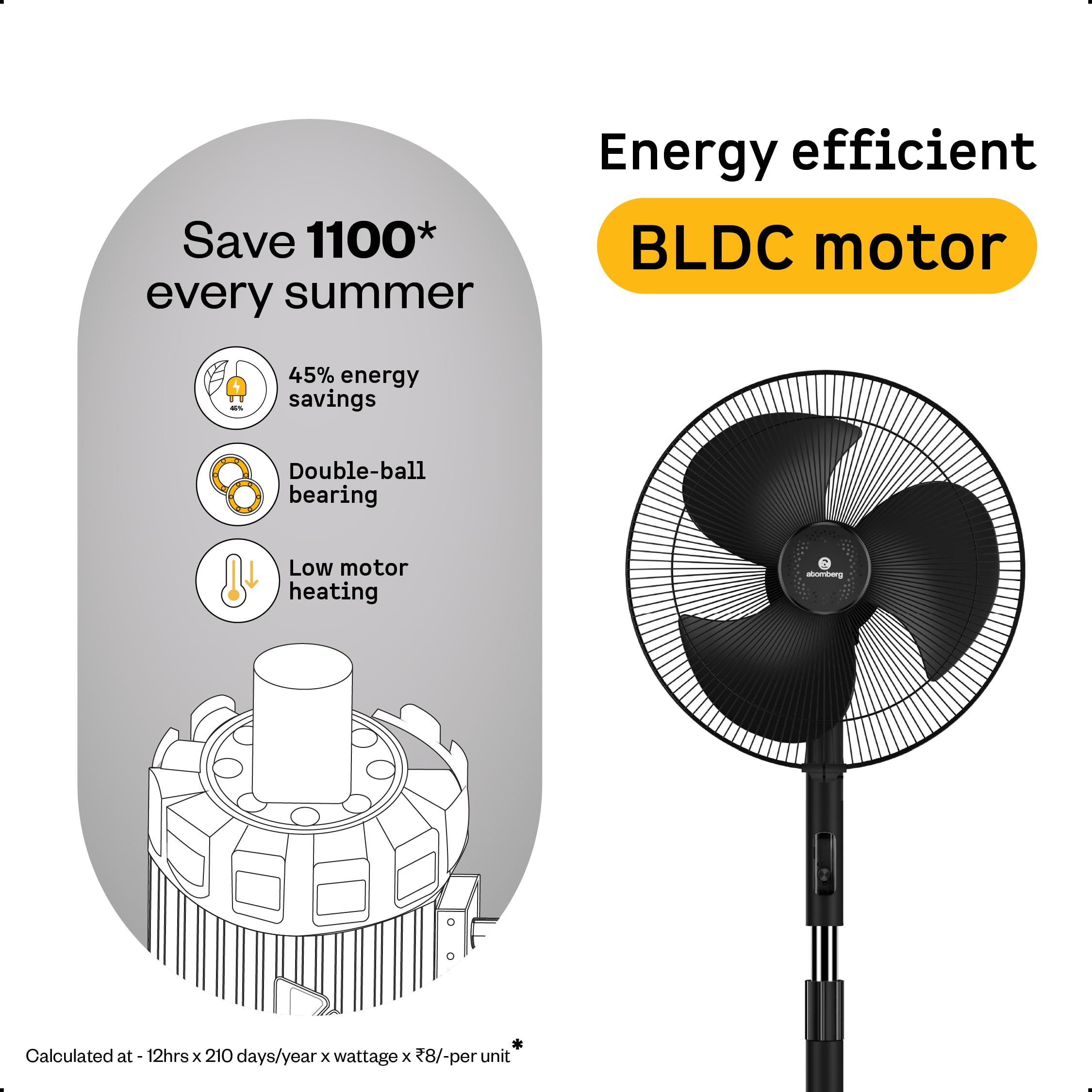 atomberg SilenceAire Hi-Speed | Newly Launched | 400mm BLDC Pedestal Fan | 5-star rated| Home & Office | Silent Stand Fan | 60W | Remote | Height Adjustable | 2 Years Warranty (Midnight Black)