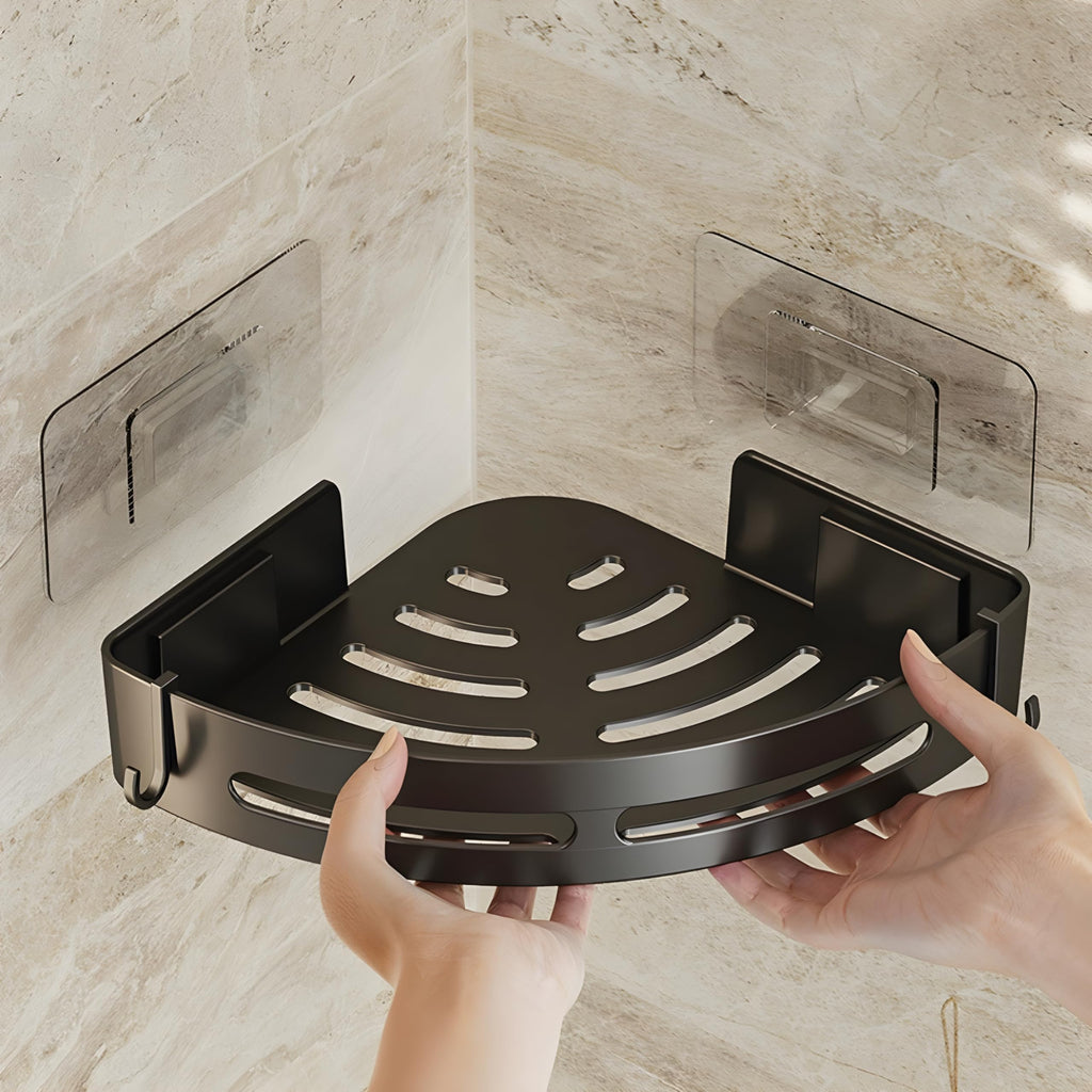 SquareUp Self-Adhesive Wall-Mount ABS Plastic Bathroom Corner Shelf Rack Organizer Without Drill Storage Shelves Holder/Accessories (Black, Pack of 2)