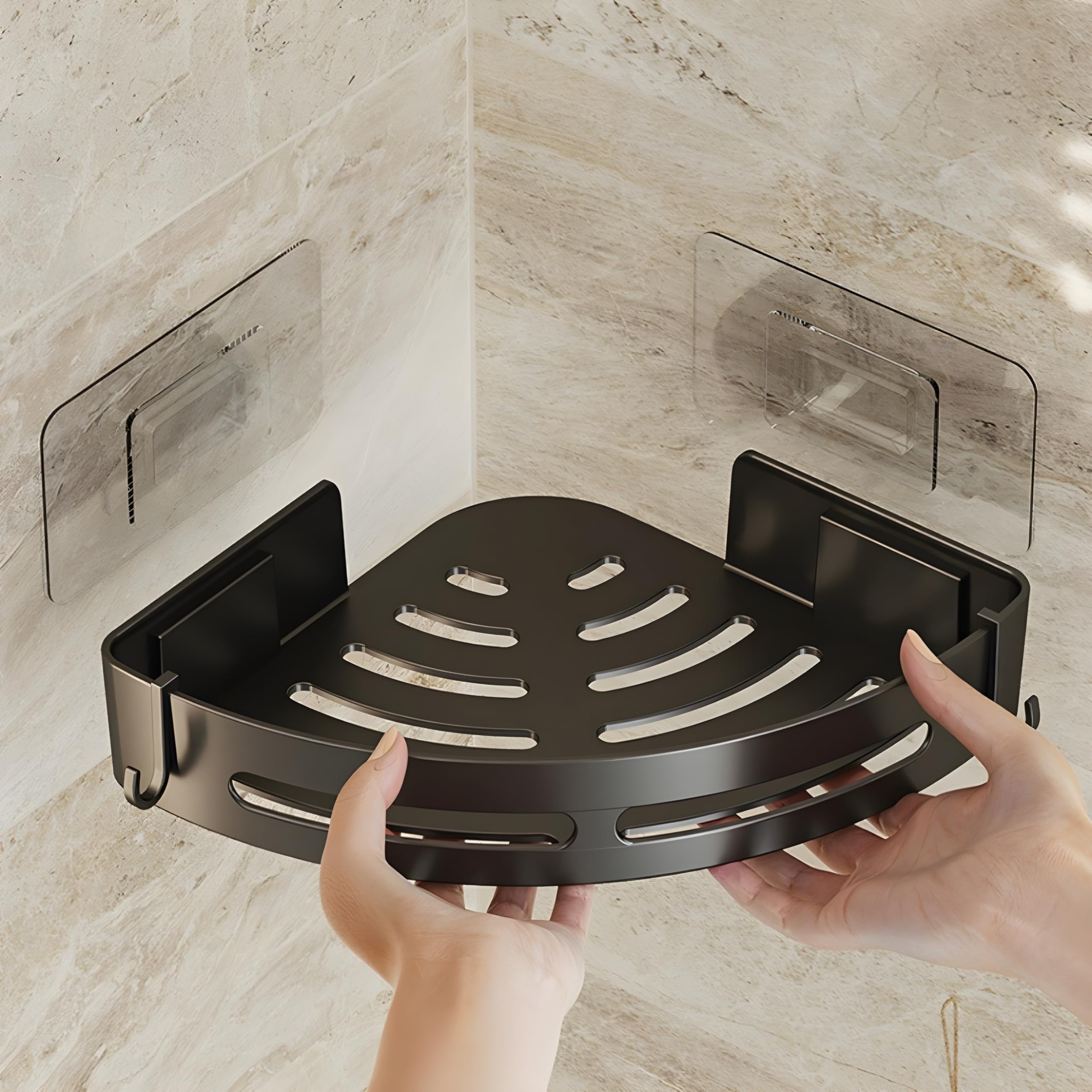 SquareUp Self-Adhesive Wall-Mount ABS Plastic Bathroom Corner Shelf Rack Organizer Without Drill Storage Shelves Holder/Accessories (Black, Pack of 2)