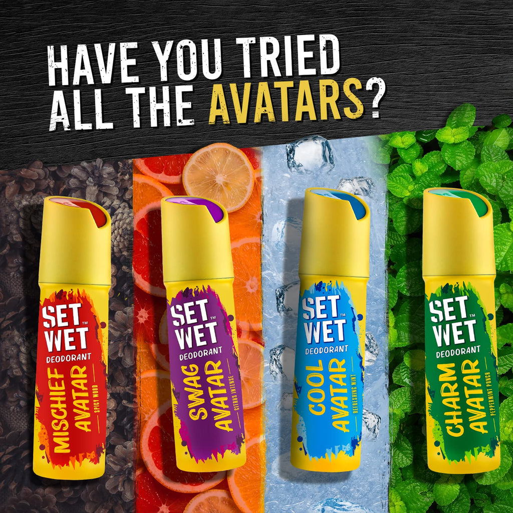 SET WET Deodorant Spray Perfume Cool, Charm & Mischief Avatar for men, 150ml (Pack of 3)
