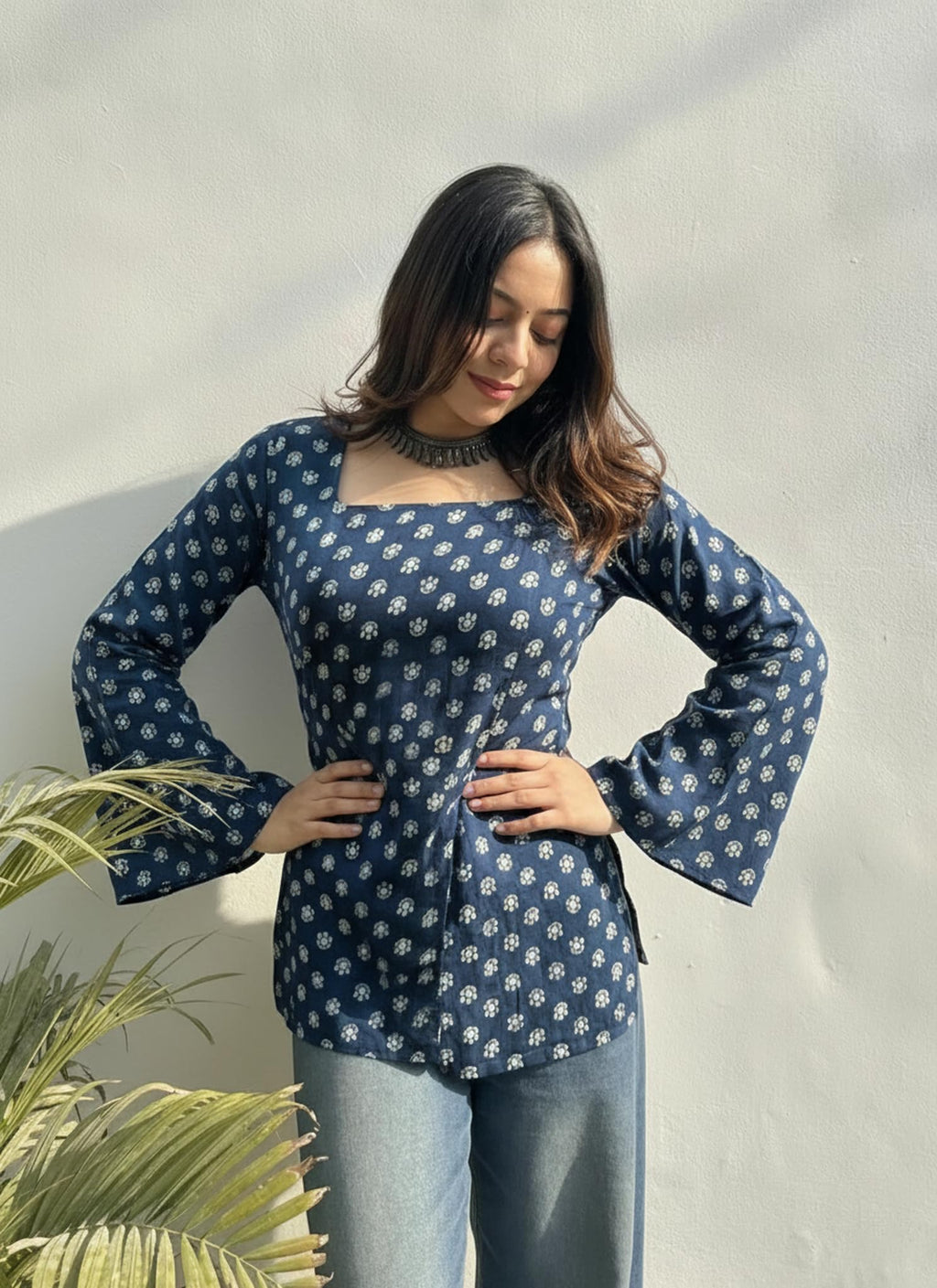 ANNI Designer Women's Viscose Printed Short Kurti (Nathiya Blue_S_Blue_Small)