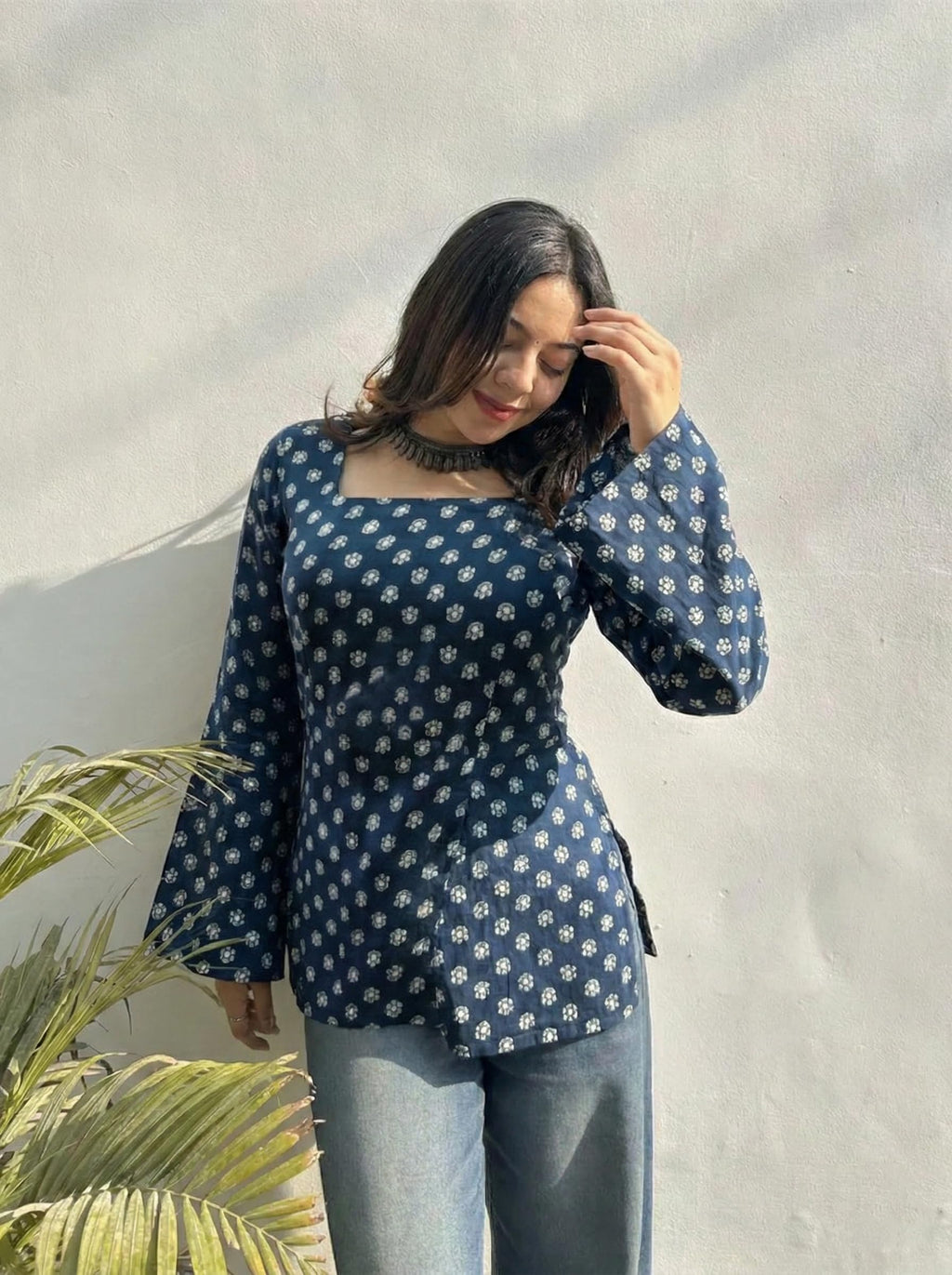 ANNI Designer Women's Viscose Printed Short Kurti (Nathiya Blue_S_Blue_Small)