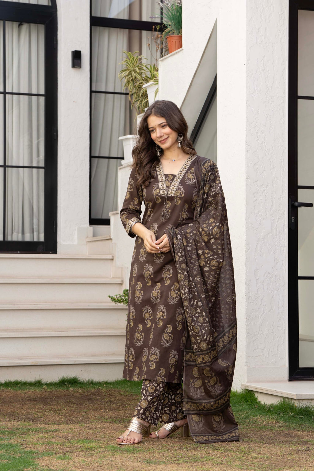 PARTHVI Women’s Cotton Printed Kurta Set with Pants & Dupatta | Elegant Ethnic Wear for Women | Floral Print | Comfortable Suit Set