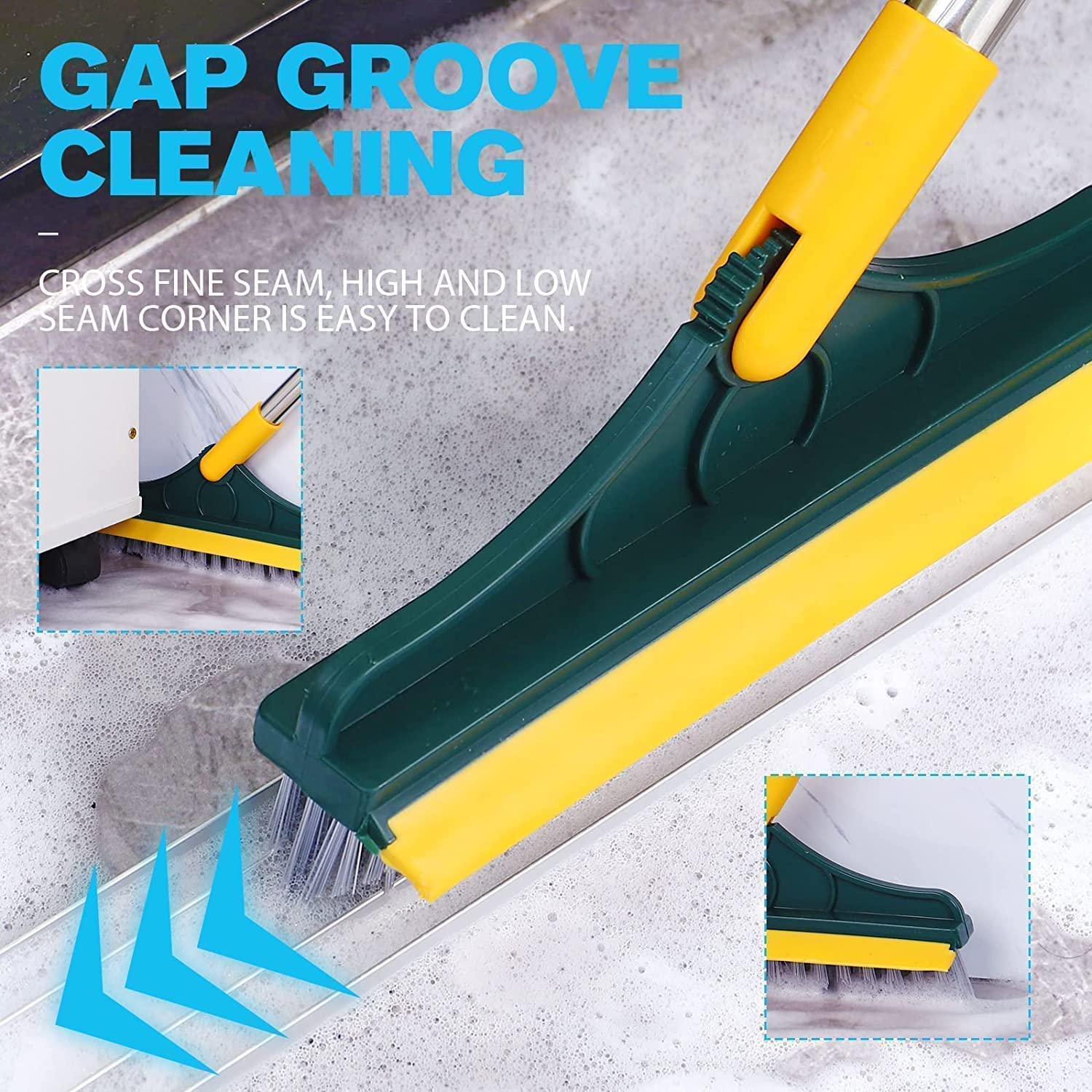 YETI 3-in-1 Bathroom Cleaning Brush with Wiper - Bathroom Cleaning Brush Long Handle 180° Rotate Toilet Brush Bathroom Tiles Cleaning, Wiper Floor Scrub for Kitchen Bathroom Cleaning