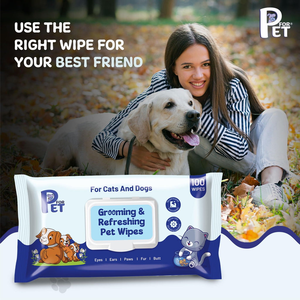 P for PET Grooming Wet Wipes 300 Count(Pack of 3) for Dogs, Cats & All Pets | Purified Water, Glycerin |Anti-Bacterial|Cleansing, Deodorising Wipes