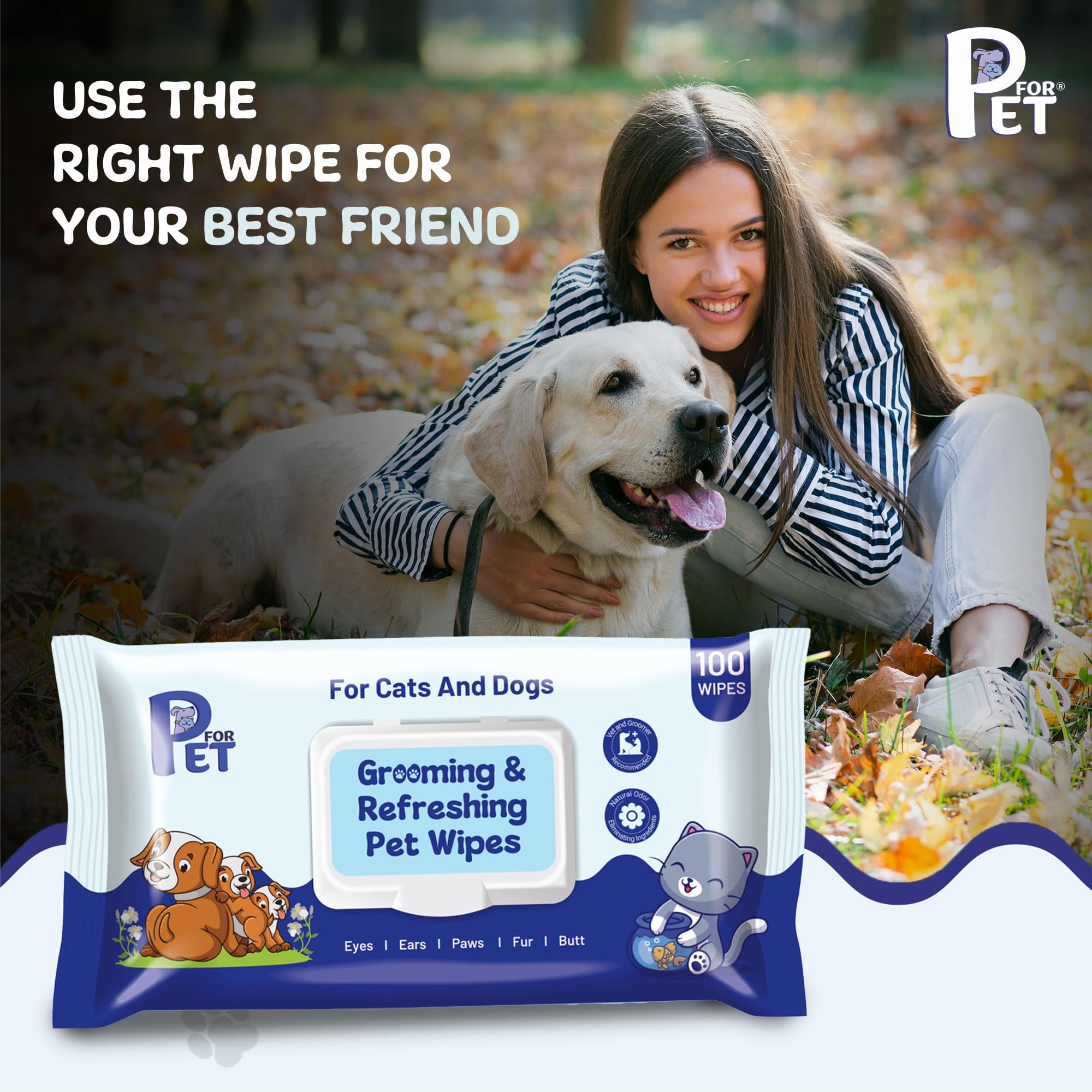 P for PET Grooming Wet Wipes 300 Count(Pack of 3) for Dogs, Cats & All Pets | Purified Water, Glycerin |Anti-Bacterial|Cleansing, Deodorising Wipes
