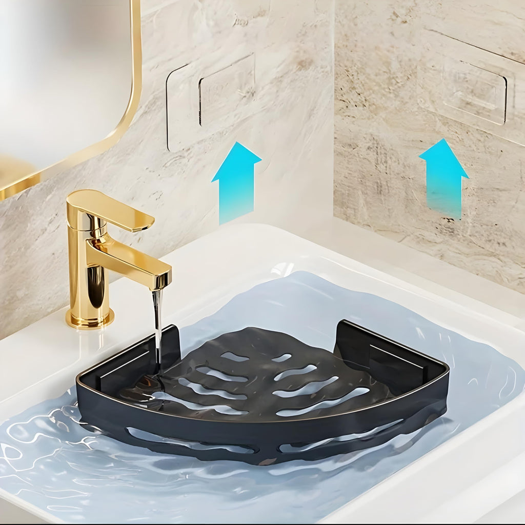 SquareUp Self-Adhesive Wall-Mount ABS Plastic Bathroom Corner Shelf Rack Organizer Without Drill Storage Shelves Holder/Accessories (Black, Pack of 2)