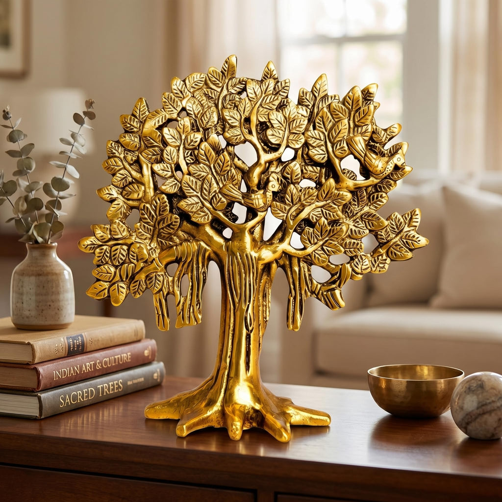 Shineyou Brass Kalpavriksha Tree 7.5 Inch | Vastu Tree of Life for Wealth & Prosperity | Premium Home Decor & Gift Item for Housewarming, Office, Living Room