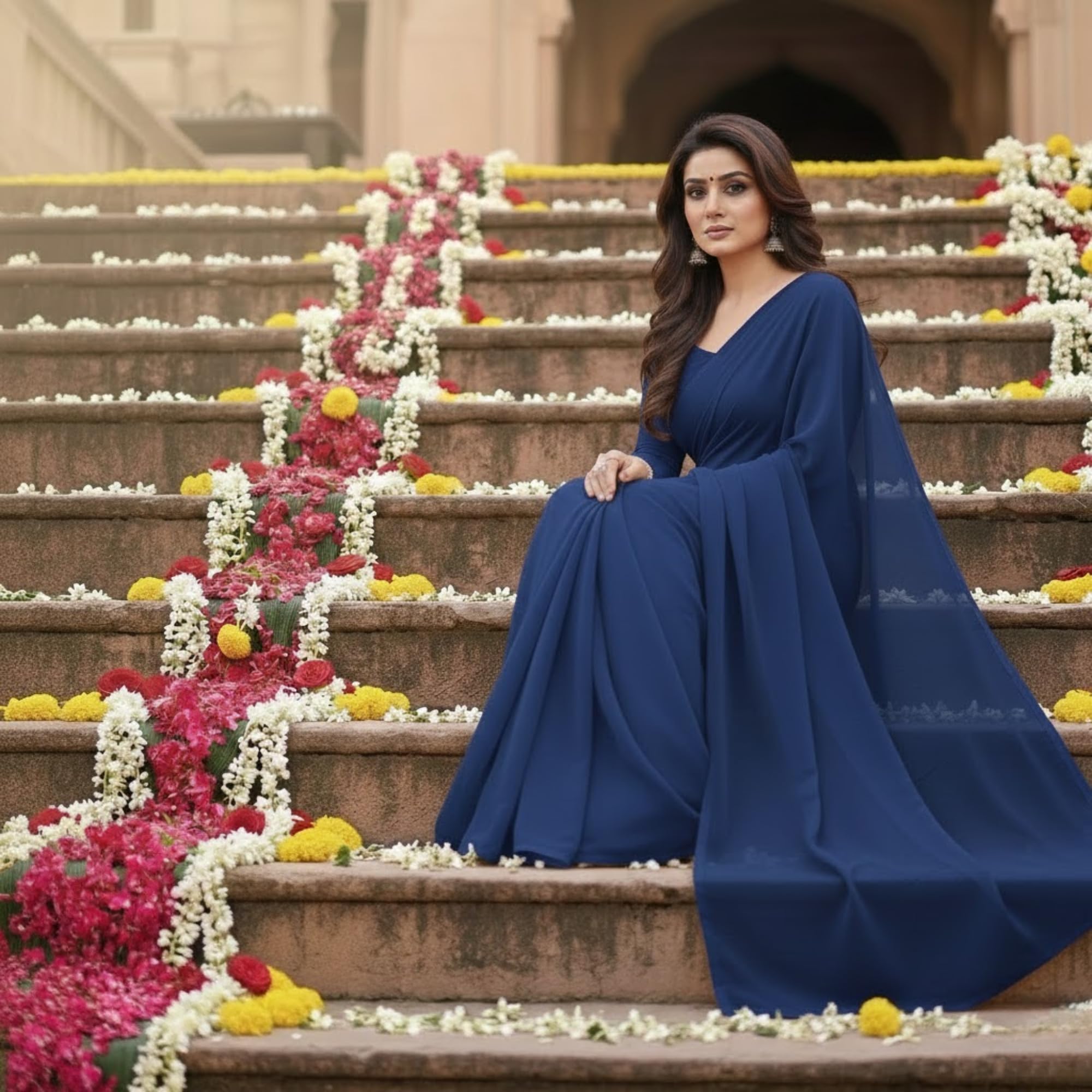सरस साड़ी Blue Cotton Saree for Women | Soft Breathable Pure Cotton Saree with Blouse Piece | Lightweight Daily Wear & Casual Ethnic Saree | Summer Friendly Traditional Indian Blue Saree