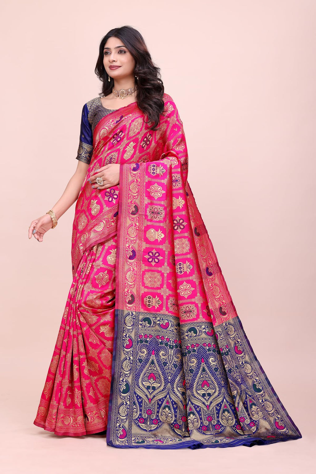 Shasmi Women's Rani Banarasi Pure Kanjivaram Silk Saree Soft new ladies Design Wear Pattu Sarees Latest 2026 Cotton Party Sari collections With Blouse Piece for Wedding sadi (PARI-241 RANI)