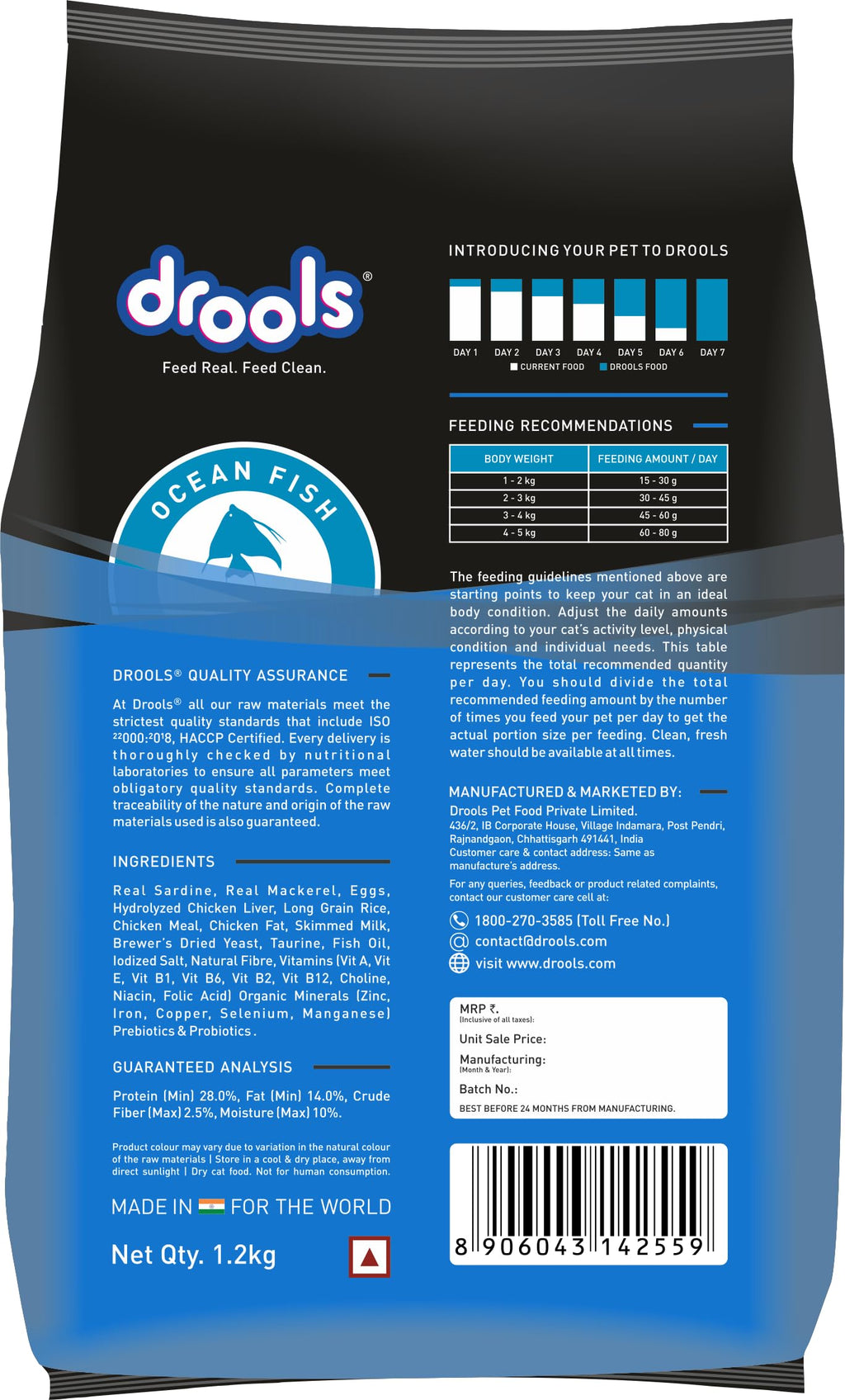 Drools Adult Dry Cat Food 3kg with 1.2kg, Total 4.2 kg Pack | Ocean Fish Flavour | Supports Vision | Promotes Cardiac Health | Enhances Skin & Coat | Maintains Urinary Tract Health
