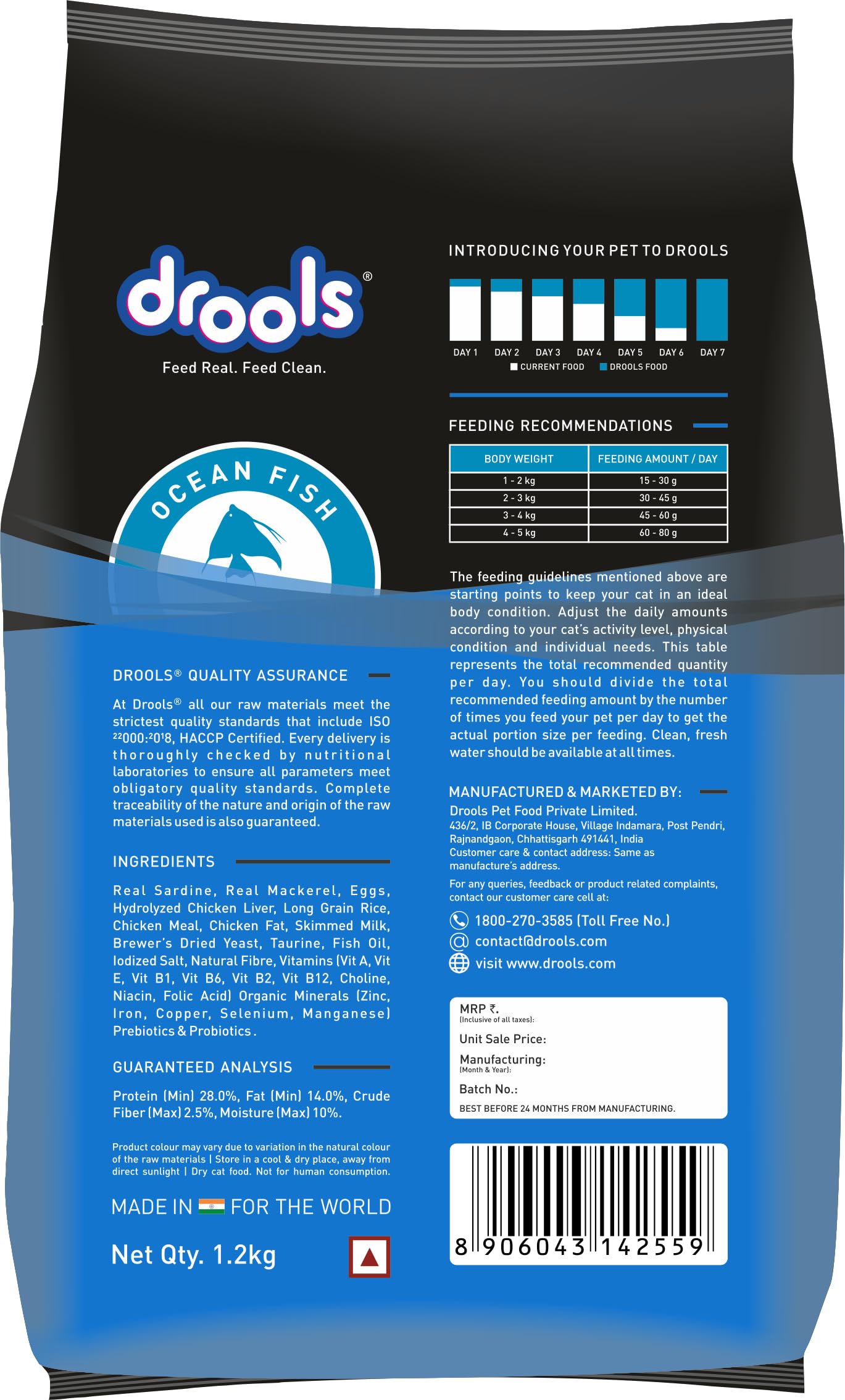 Drools Adult Dry Cat Food 3kg with 1.2kg, Total 4.2 kg Pack | Ocean Fish Flavour | Supports Vision | Promotes Cardiac Health | Enhances Skin & Coat | Maintains Urinary Tract Health