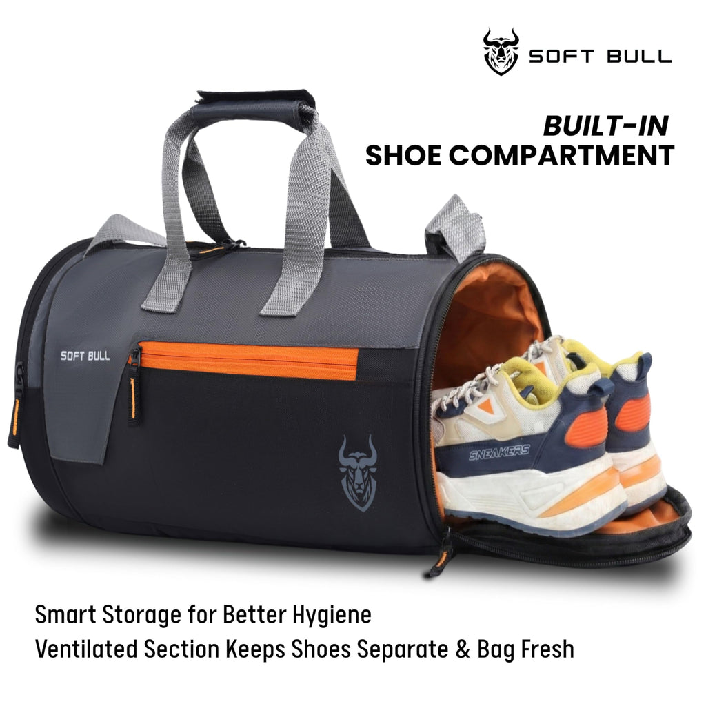Soft Bull Gym Bag for Men 29L with Shoe Compartment | Gym Bags for Man Waterproof Duffle Bag | Sports Travel Bag for Men & Women | Gym Duffle Bag for Men for Workout, Travel, Sports Black