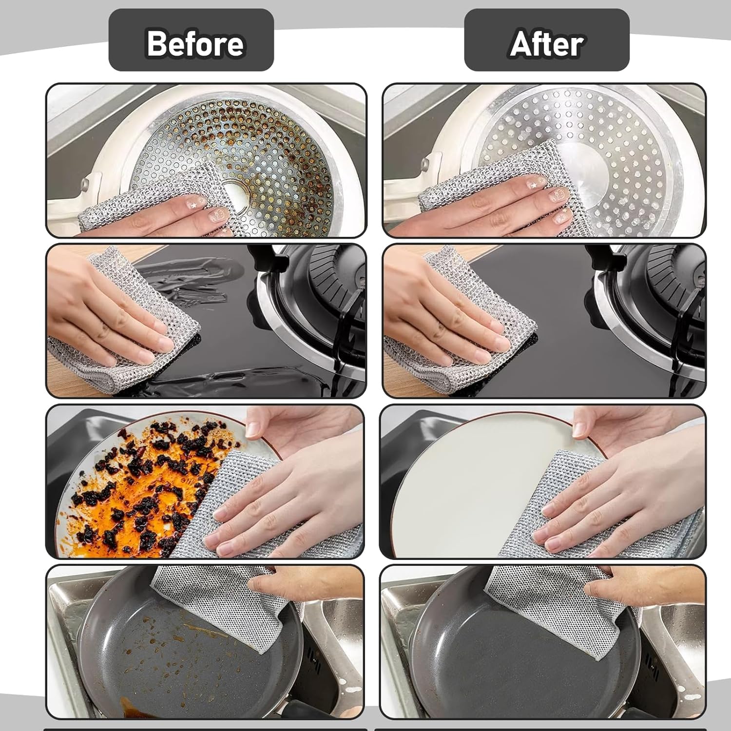 VARENYYA [ 7-pcs ] Wire Dishwashing Rags for Wet and Dry Non-Scratch Steel Wool Scrubber,Cleaning Pads Multi-use Kitchen Wipes, Stainless Steel Miracle Cleaning Cloths Scrub Sponges