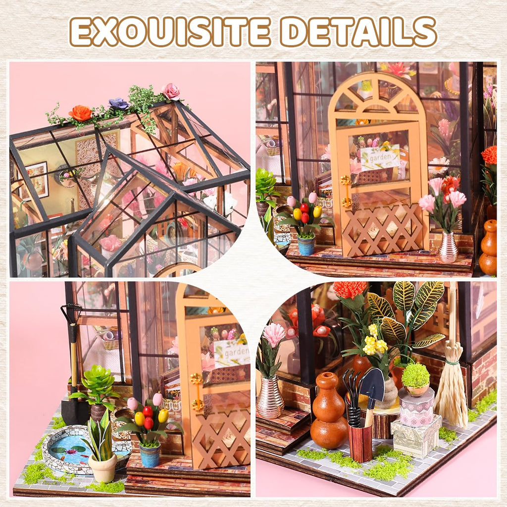 PATPAT DIY Miniature House Kit with LED Lights, Wooden Dollhouse Miniature Kits for Adults and Teens, DIY Craft Kit Ornaments Miniature Dollhouse