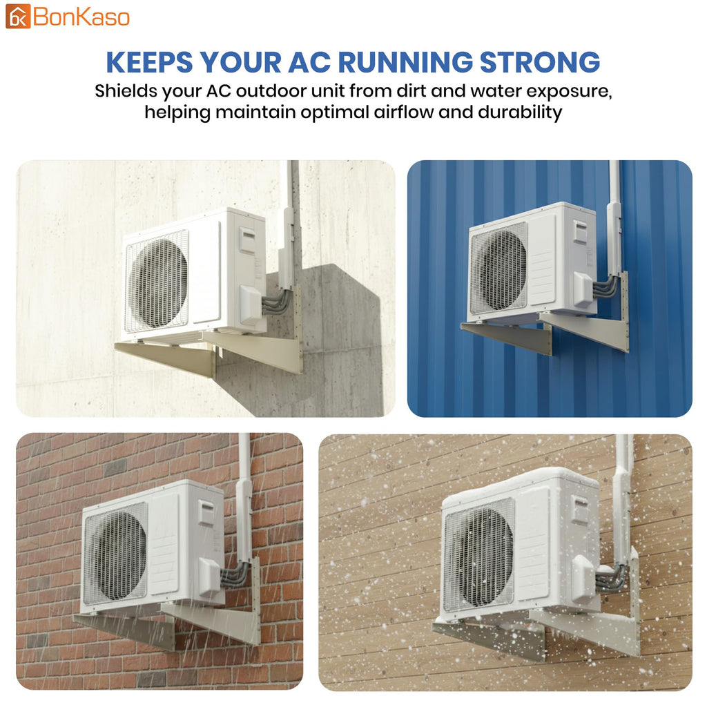 BonKaso Heavy Duty AC Stand for Outdoor Unit | Mild Steel Rust Proof Wall Mount Bracket with Powder Coated Finish | Supports Up to 200kg | AC Outdoor Unit Stand with Fasteners | Pack of 1