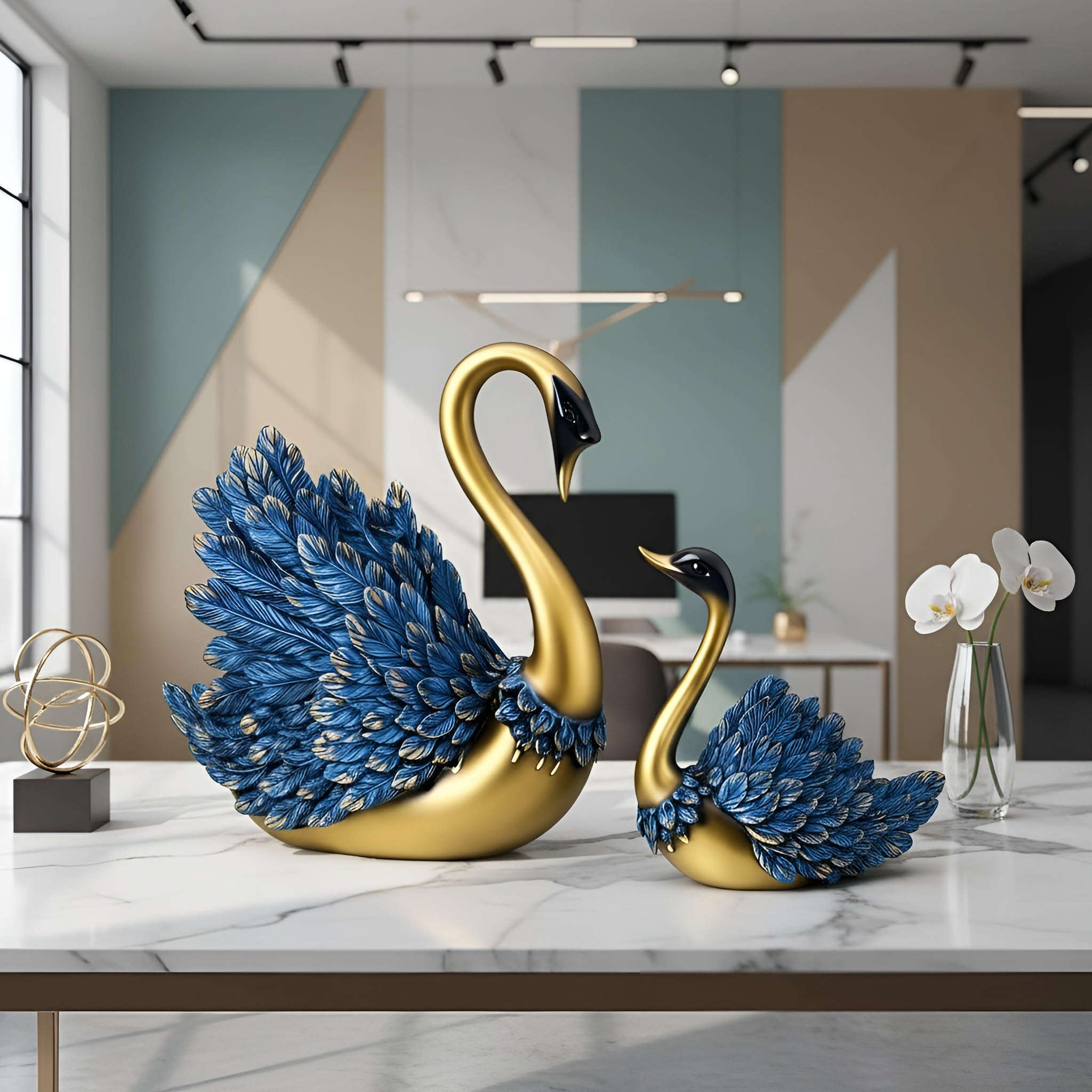 Xtore Hand Crafted Swan Pair Home Decor Figurine | Decorative Showpiece (Pack of 2, Blue)