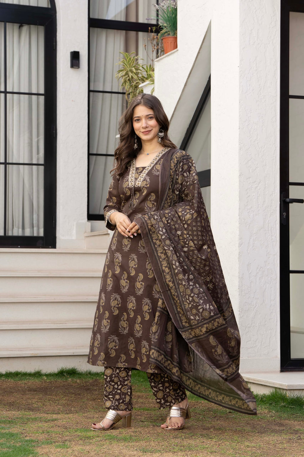 PARTHVI Women’s Cotton Printed Kurta Set with Pants & Dupatta | Elegant Ethnic Wear for Women | Floral Print | Comfortable Suit Set