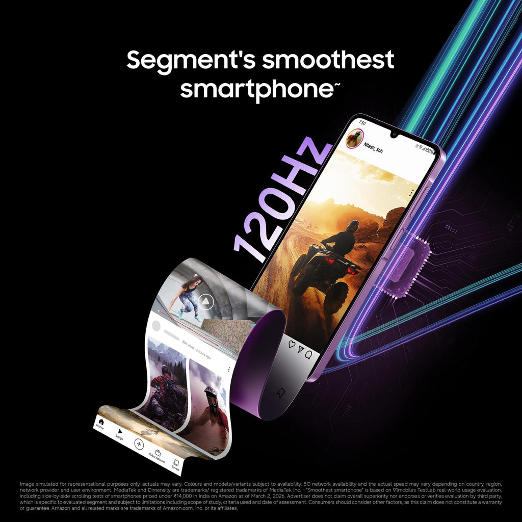 Samsung Galaxy M17e 5G Mobile (Blitz Blue, 4GB RAM, 128GB Storage) | Smoothest 120 Hz Refresh Rate| Monster 6000 mAh Battery | IP54 | 6 Gen OS Upgrades | AI | Gemini Live | Without Charger