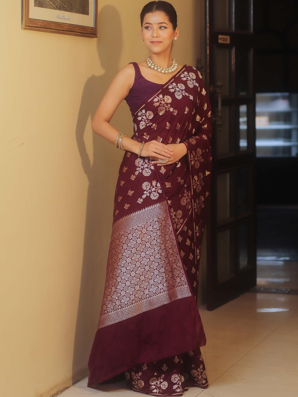 Shasmi Women's Maroon Banarasi Pure Kanjivaram Silk Saree Soft new ladies Design Wear Pattu Sarees Latest 2026 Cotton Party Sari collections With Blouse Piece for Wedding sadi (PARI-238-MAROON)