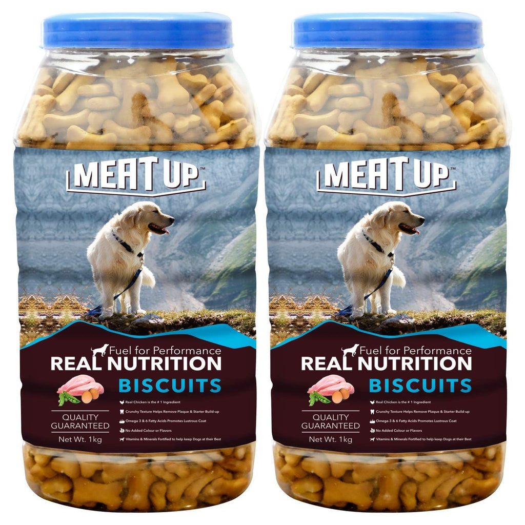 Meat Up Dog Treats Biscuits 2kg (2x1kg) | Real Chicken Flavour | Remove Plaque & Tartar Build-up | Vitamins & Minerals | Promotes Lustrous Coat