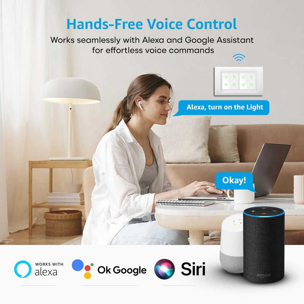 SmartLife Modular 4 Gang Touch Smart Switch (White) | WiFi + BLE | Premium Glass Finish | Compatible with Alexa, Google Assistant, HA, IFTTT & SmartLife App | Fits Roma & Similar Plates