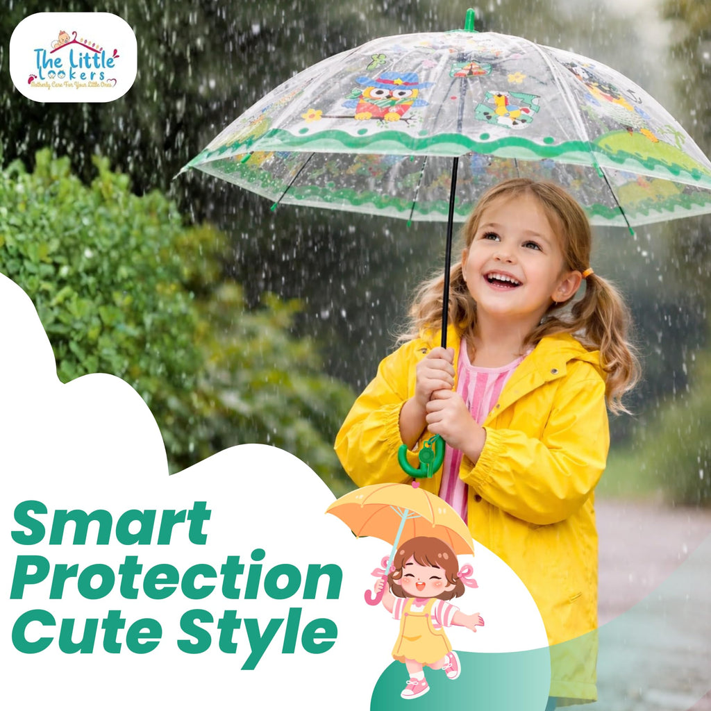THE LITTLE LOOKERS Umbrella for Kids | Cute Printed Children Umbrellas | Stylish & Cute Mini Rain Umbrella for Children | Portable, Waterproof & Lightweight | for Girls and Boys (Green)